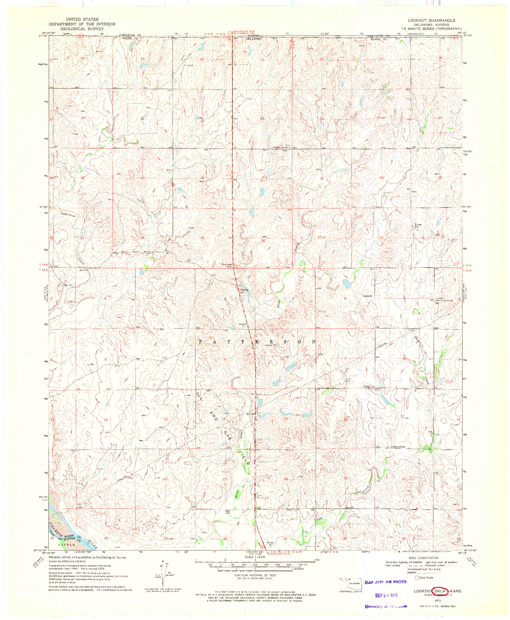 USGS 1:24000-SCALE QUADRANGLE FOR LOOKOUT, OK 1970