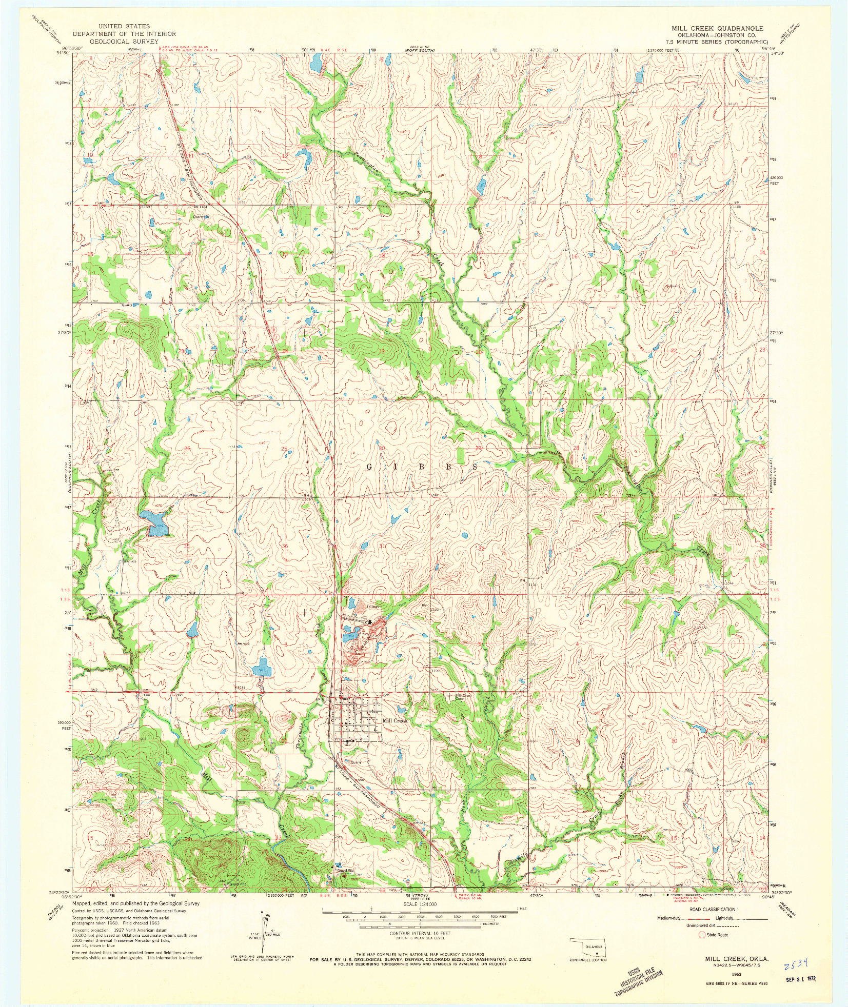 USGS 1:24000-SCALE QUADRANGLE FOR MILL CREEK, OK 1963