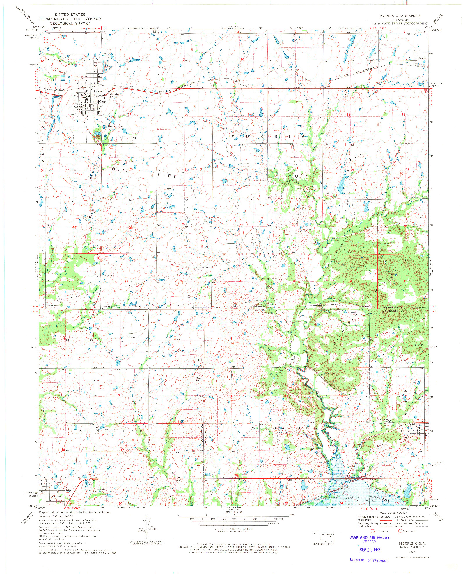 USGS 1:24000-SCALE QUADRANGLE FOR MORRIS, OK 1970