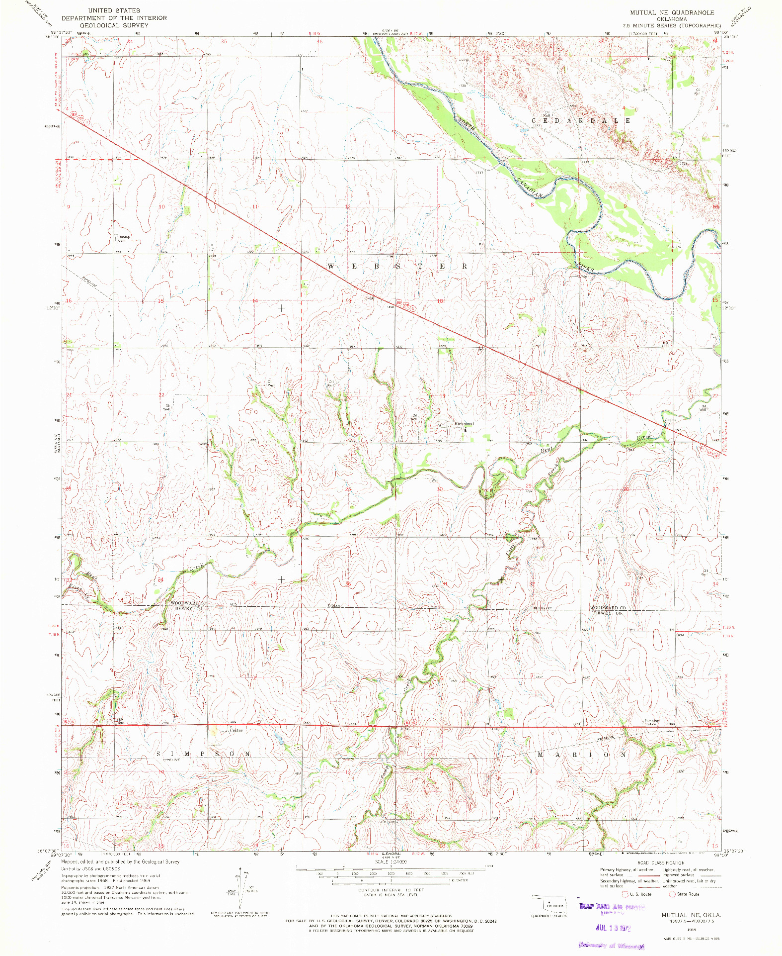 USGS 1:24000-SCALE QUADRANGLE FOR MUTUAL NE, OK 1969
