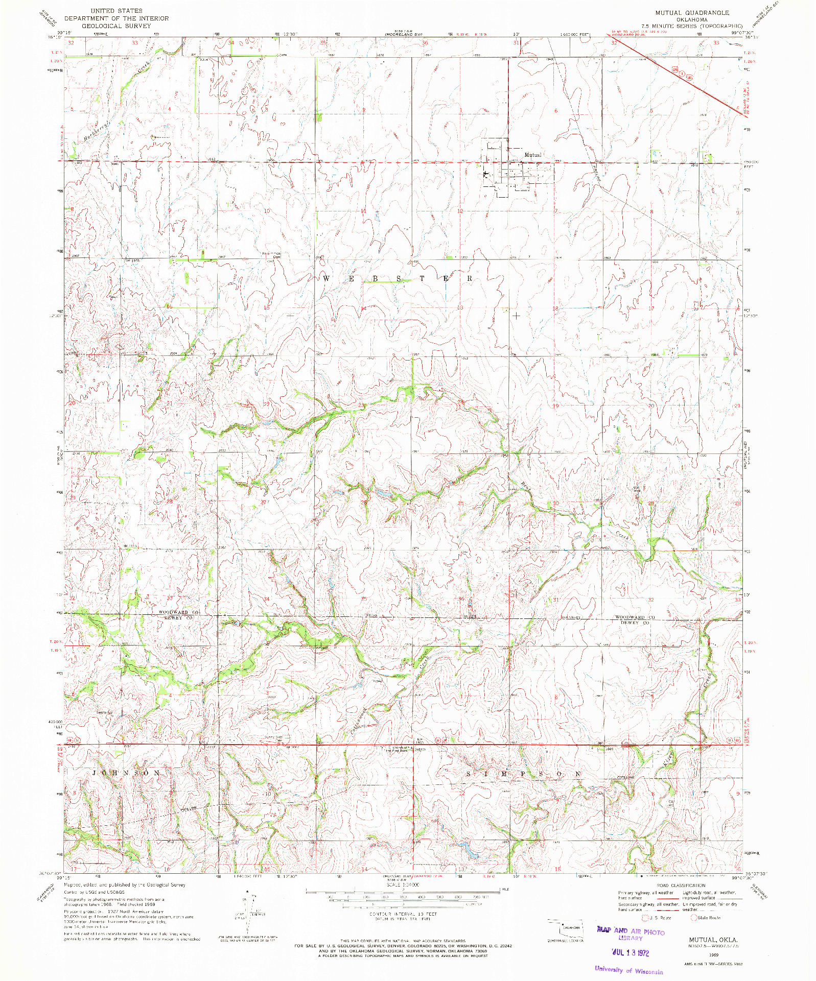 USGS 1:24000-SCALE QUADRANGLE FOR MUTUAL, OK 1969