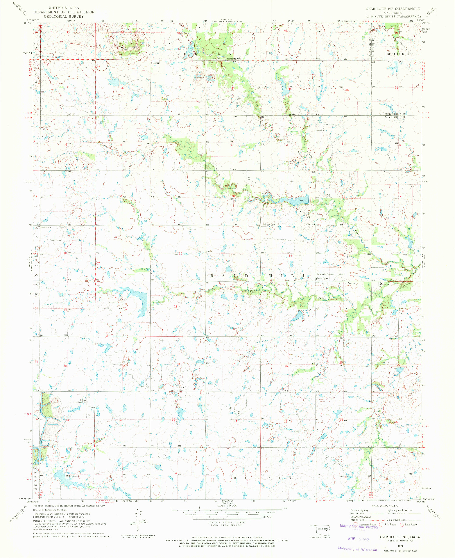 USGS 1:24000-SCALE QUADRANGLE FOR OKMULGEE NE, OK 1971