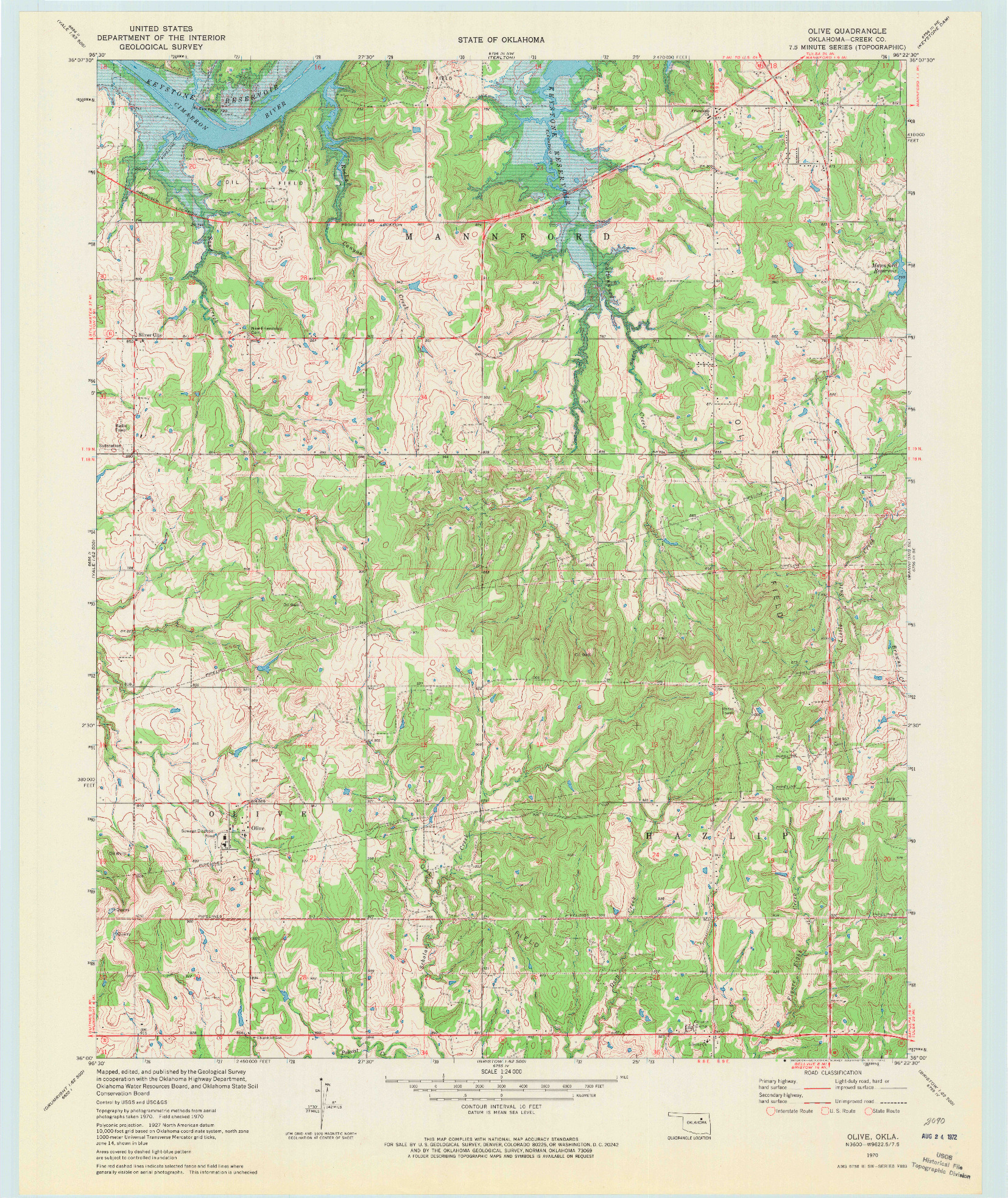 USGS 1:24000-SCALE QUADRANGLE FOR OLIVE, OK 1970