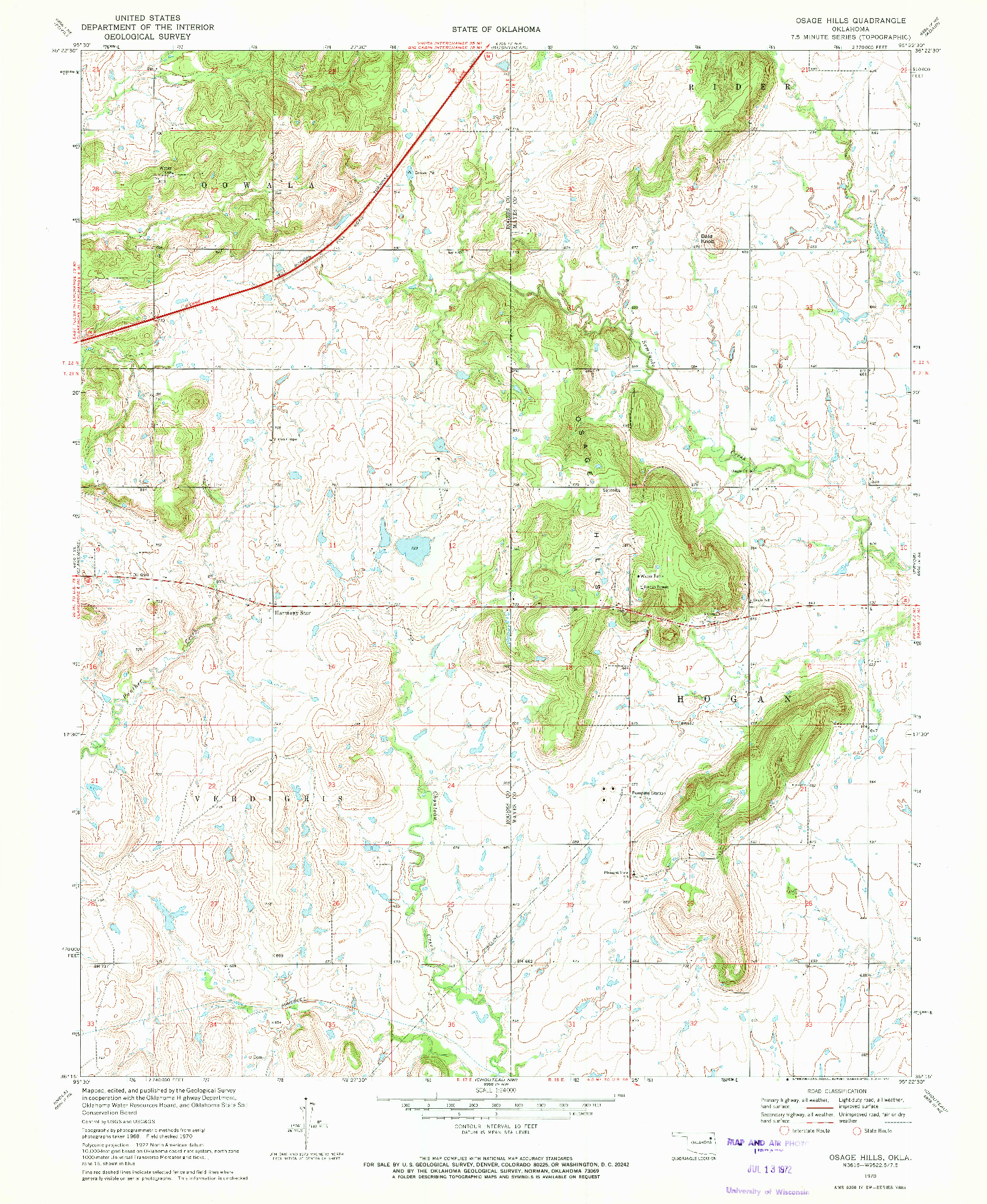 USGS 1:24000-SCALE QUADRANGLE FOR OSAGE HILLS, OK 1970