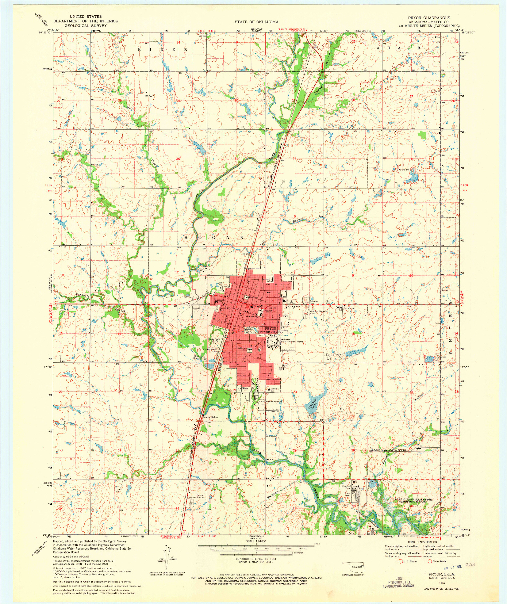 USGS 1:24000-SCALE QUADRANGLE FOR PRYOR, OK 1970