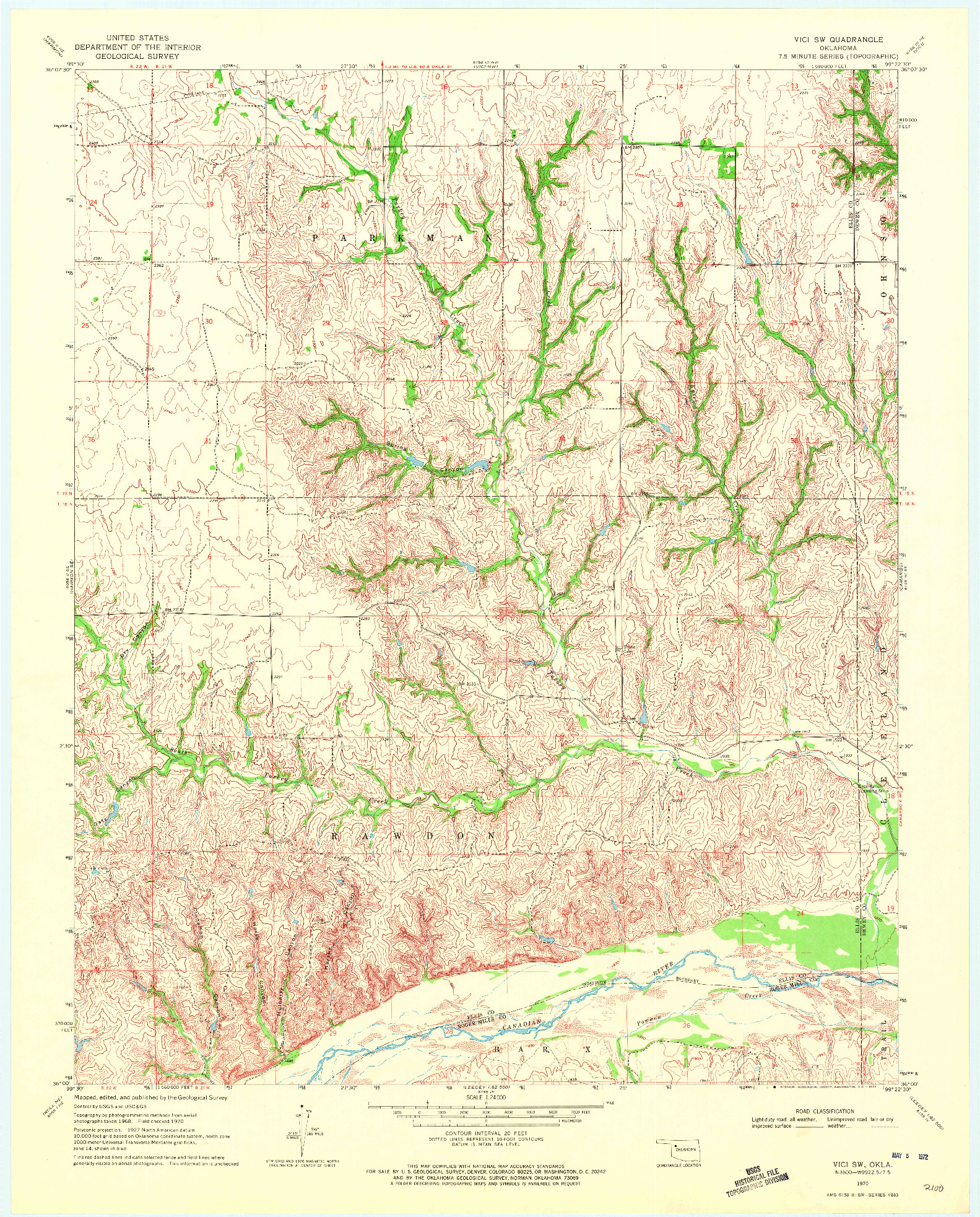 USGS 1:24000-SCALE QUADRANGLE FOR VICI SW, OK 1970