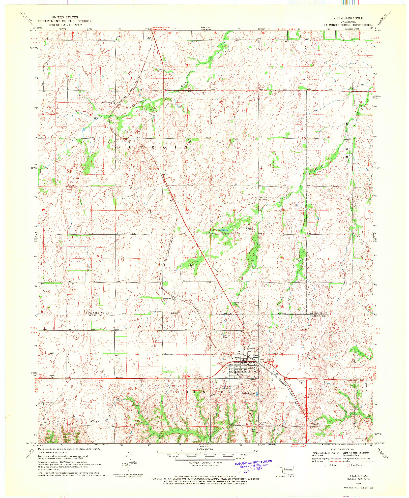 USGS 1:24000-SCALE QUADRANGLE FOR VICI, OK 1969