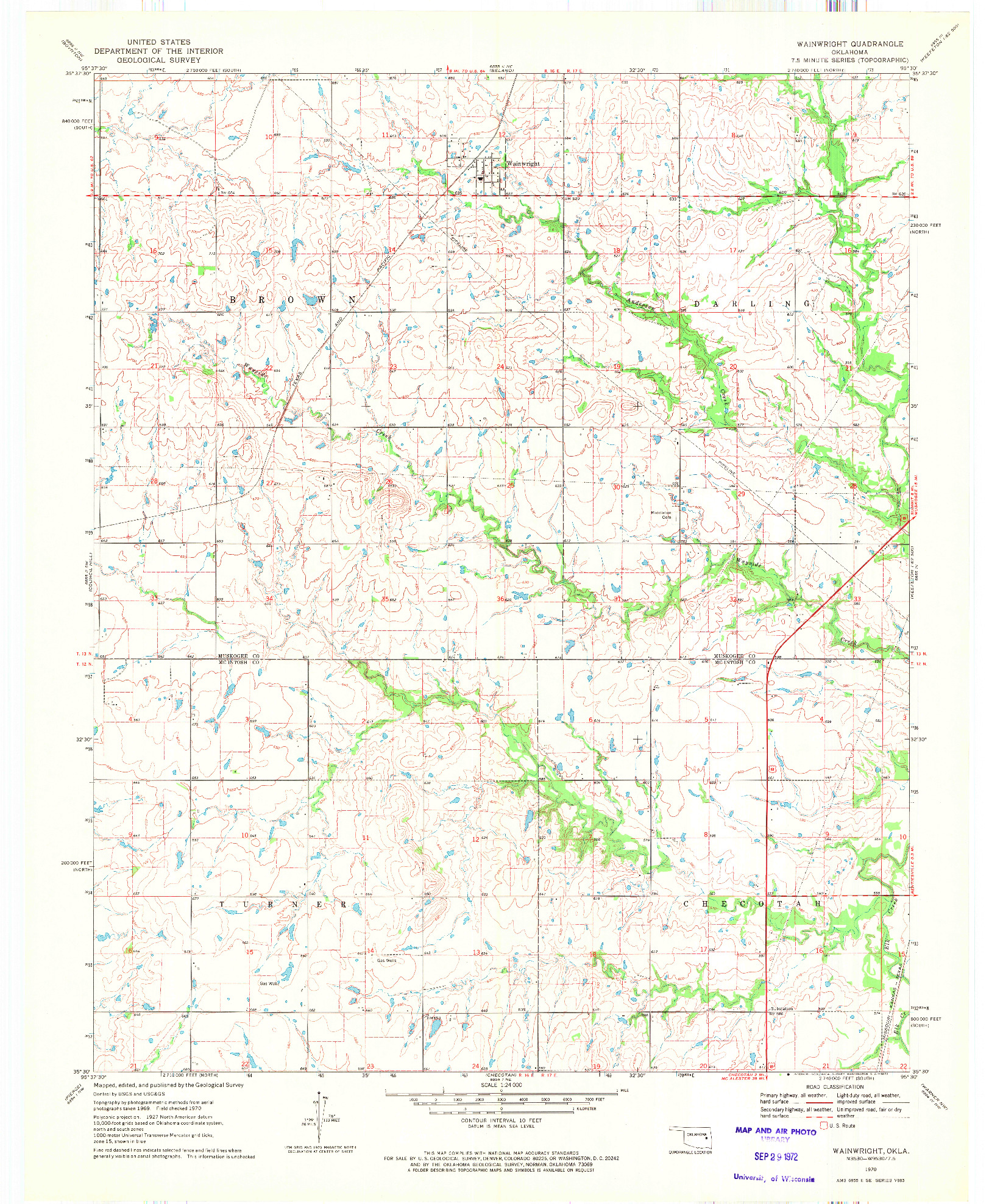 USGS 1:24000-SCALE QUADRANGLE FOR WAINWRIGHT, OK 1970