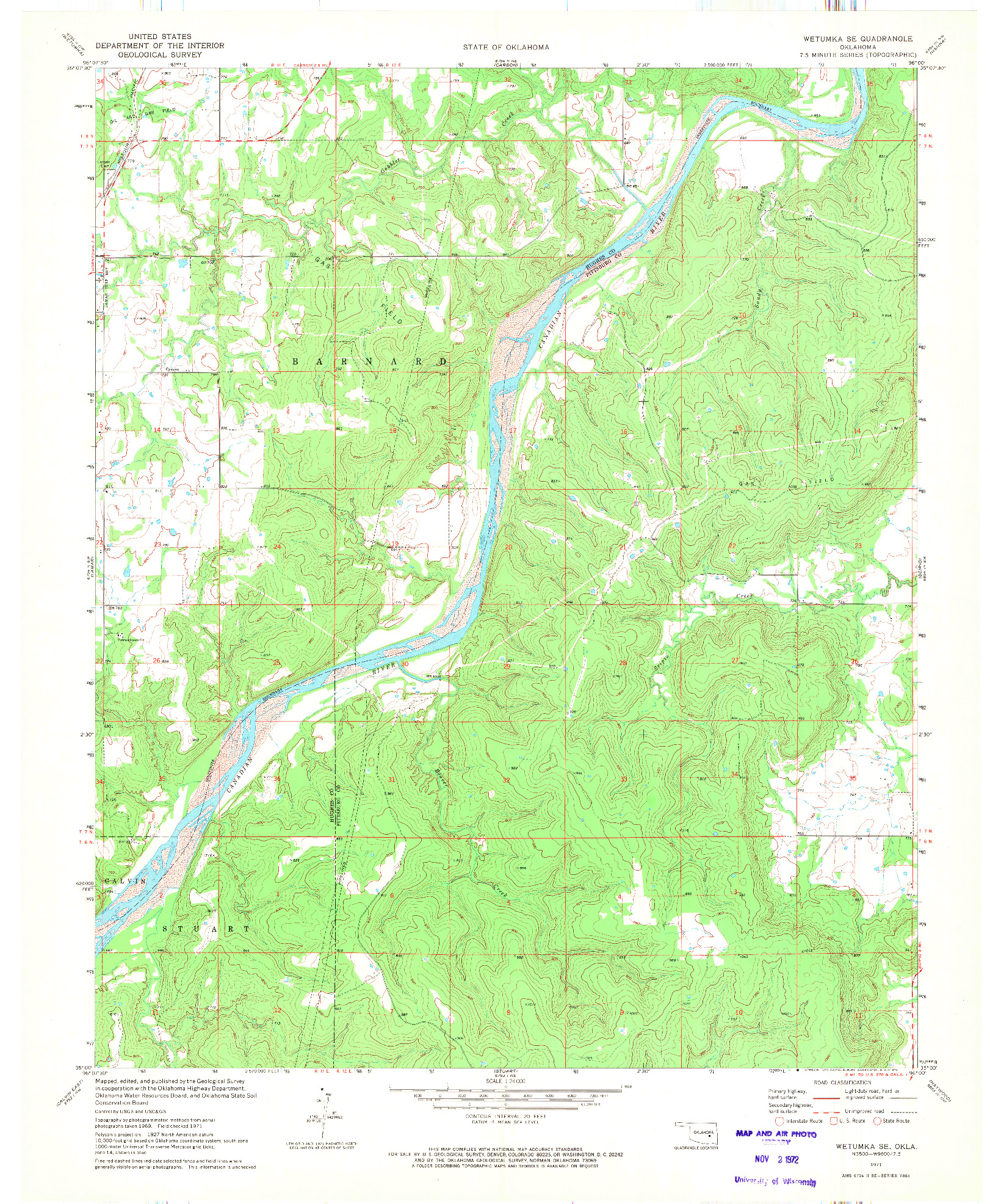 USGS 1:24000-SCALE QUADRANGLE FOR WETUMKA SE, OK 1971