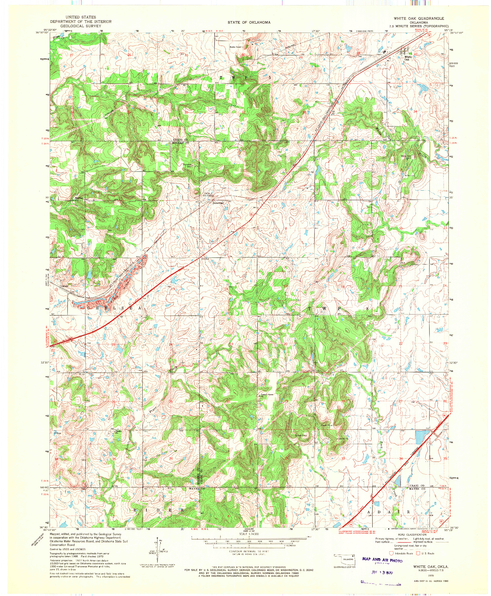 USGS 1:24000-SCALE QUADRANGLE FOR WHITE OAK, OK 1970