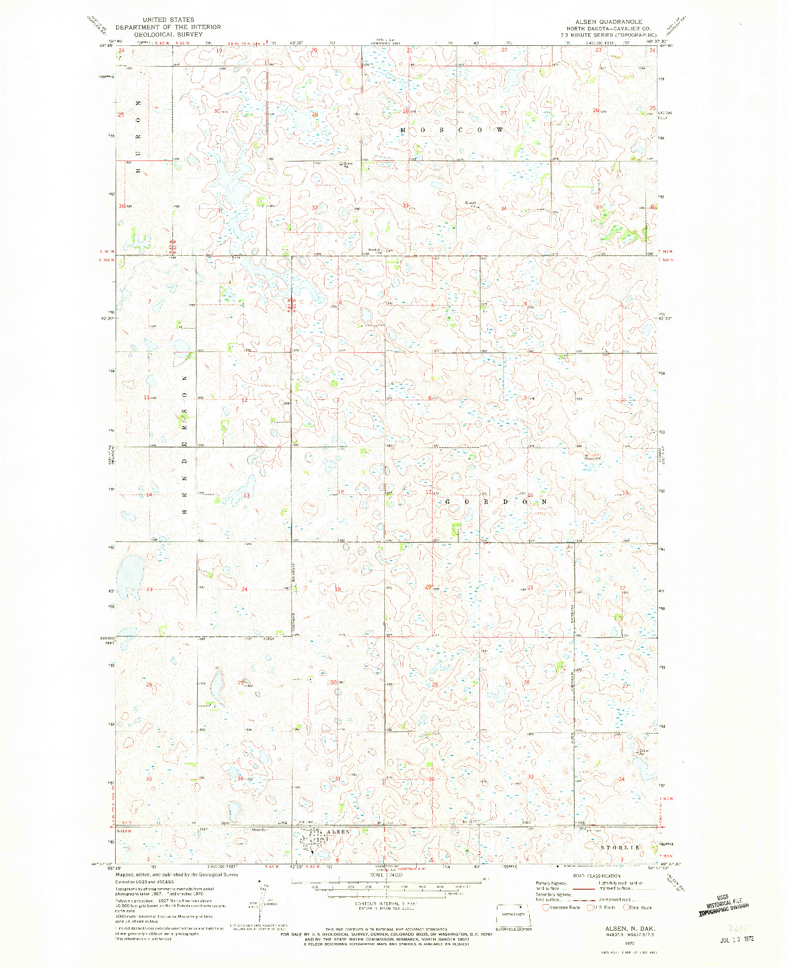 USGS 1:24000-SCALE QUADRANGLE FOR ALSEN, ND 1970