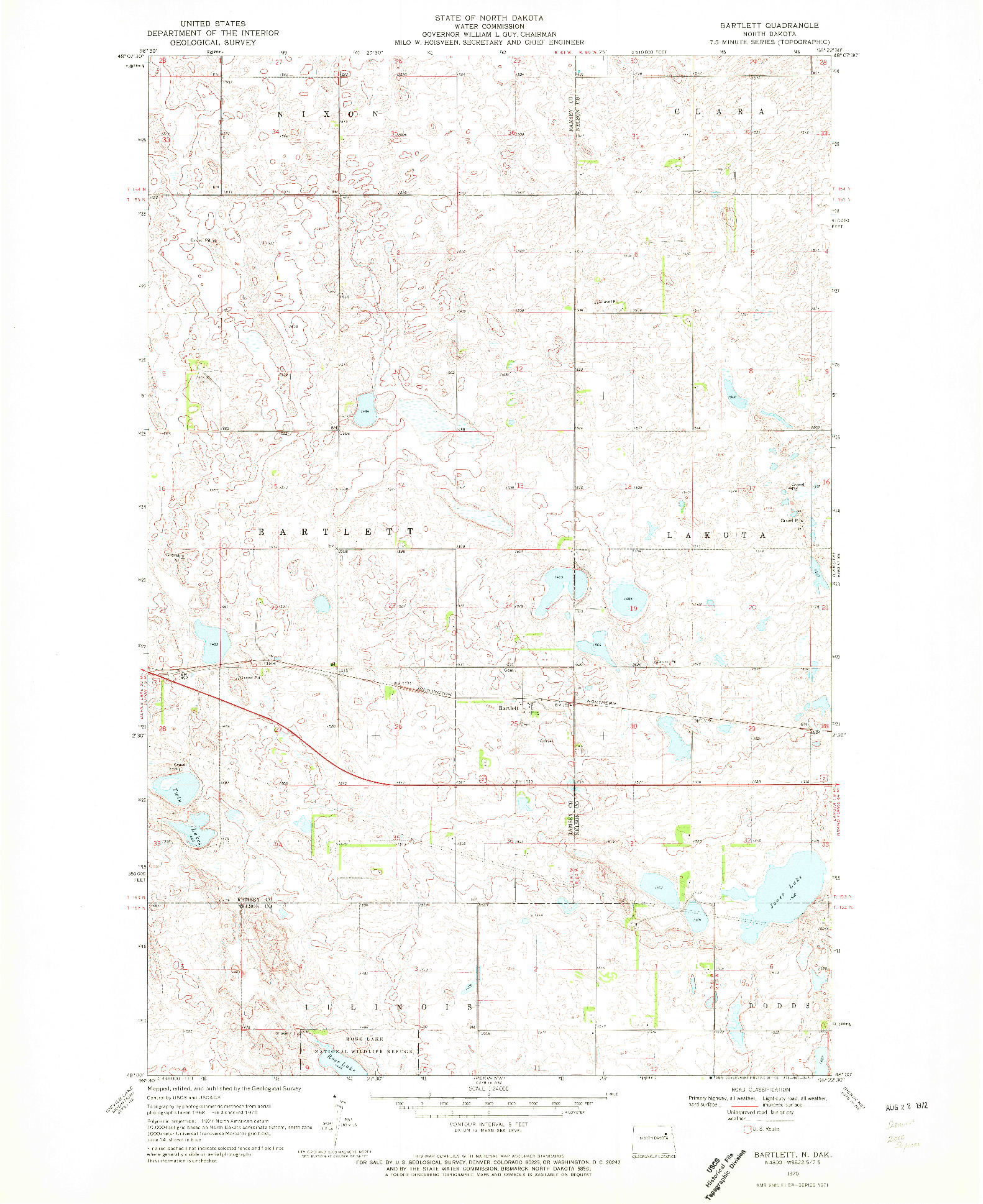 USGS 1:24000-SCALE QUADRANGLE FOR BARTLETT, ND 1970