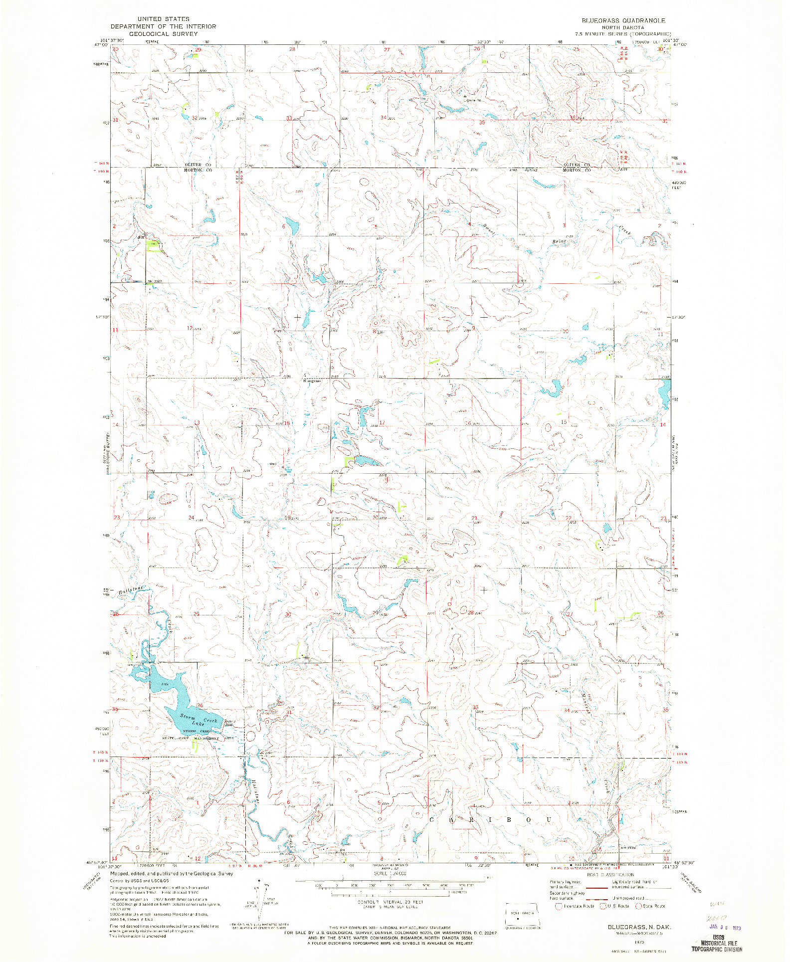 USGS 1:24000-SCALE QUADRANGLE FOR BLUEGRASS, ND 1970