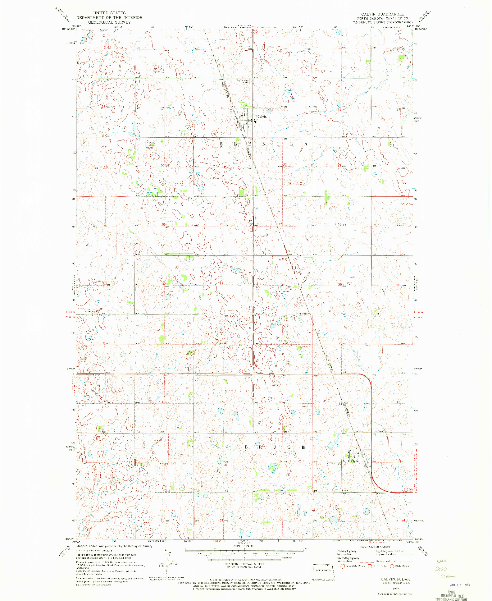 USGS 1:24000-SCALE QUADRANGLE FOR CALVIN, ND 1970