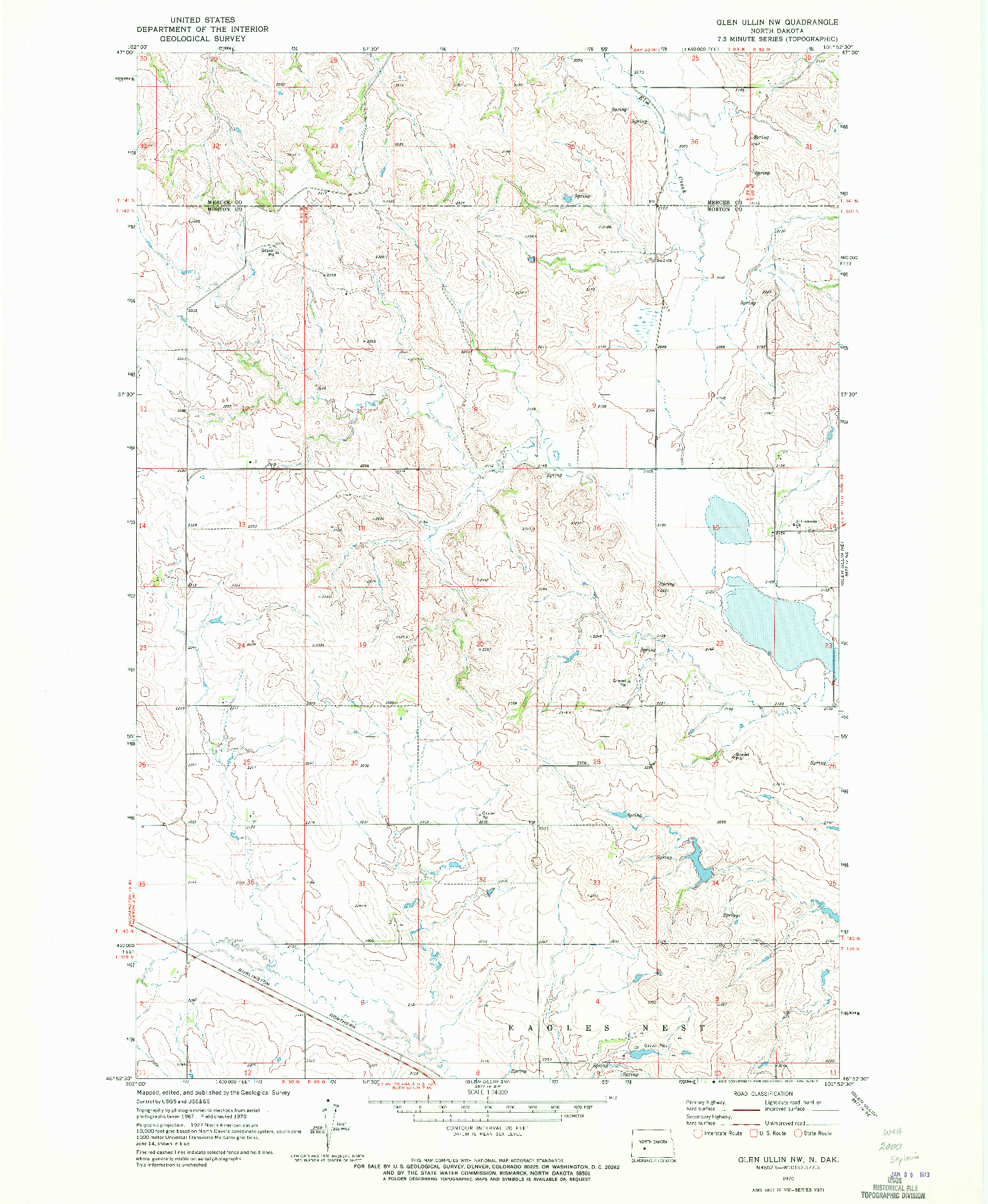 USGS 1:24000-SCALE QUADRANGLE FOR GLEN ULLIN NW, ND 1970