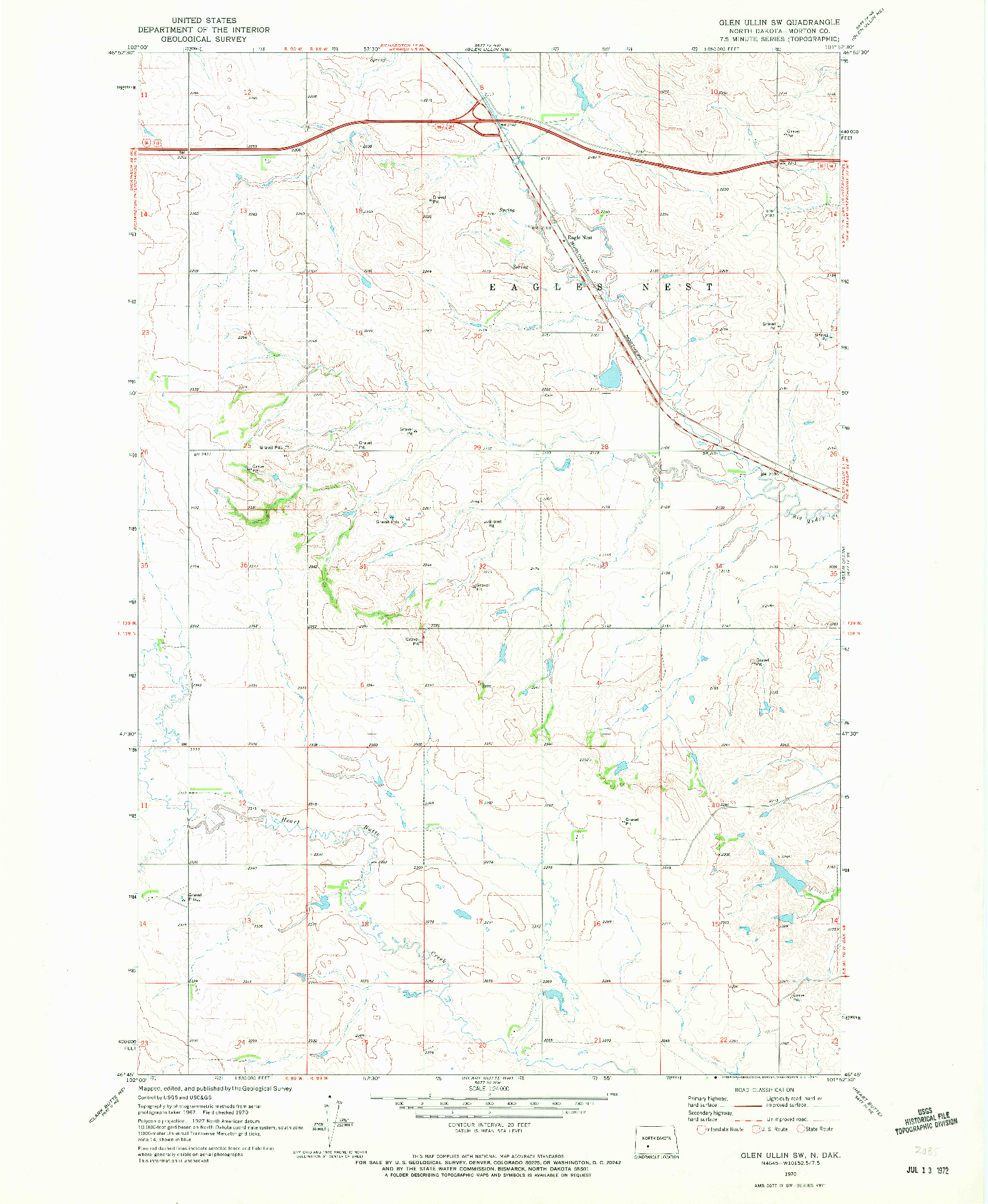 USGS 1:24000-SCALE QUADRANGLE FOR GLEN ULLIN SW, ND 1970