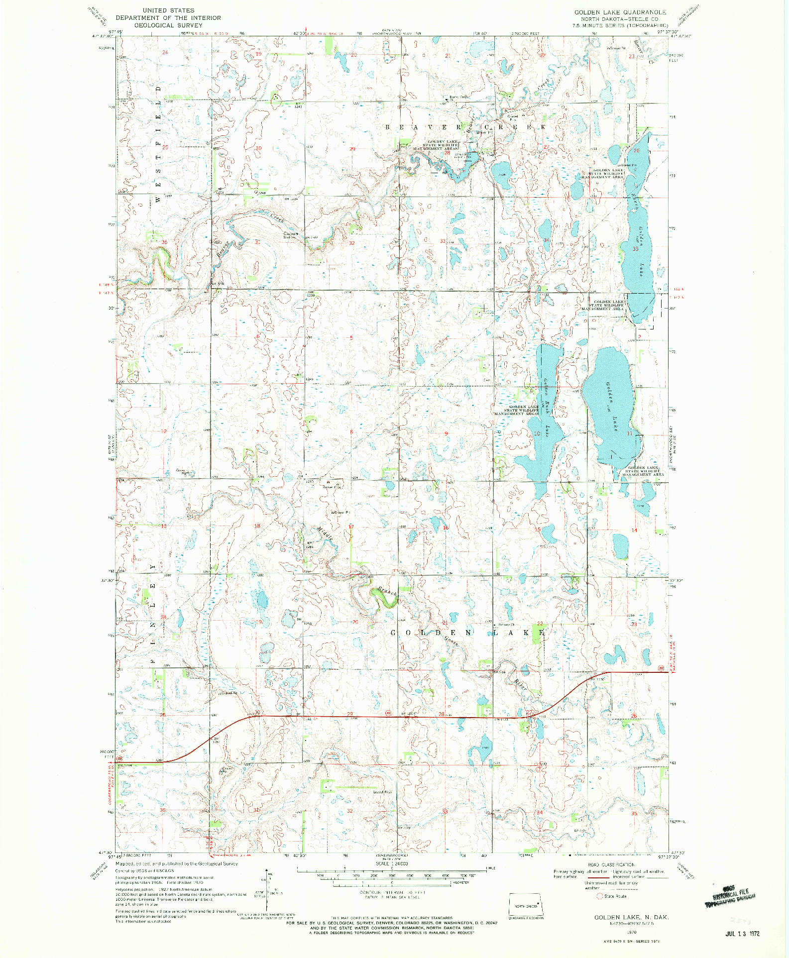 USGS 1:24000-SCALE QUADRANGLE FOR GOLDEN LAKE, ND 1970