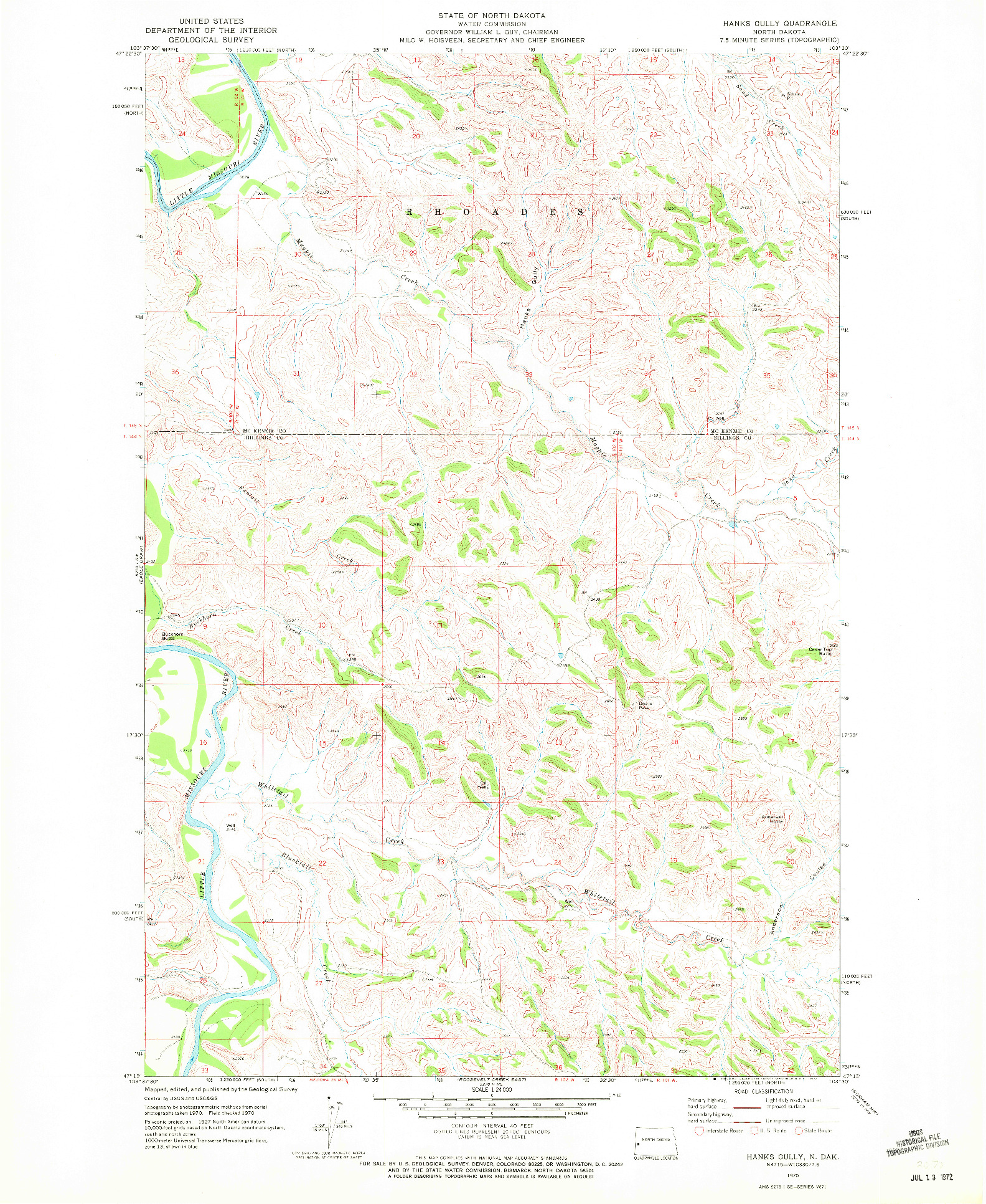 USGS 1:24000-SCALE QUADRANGLE FOR HANKS GULLY, ND 1970