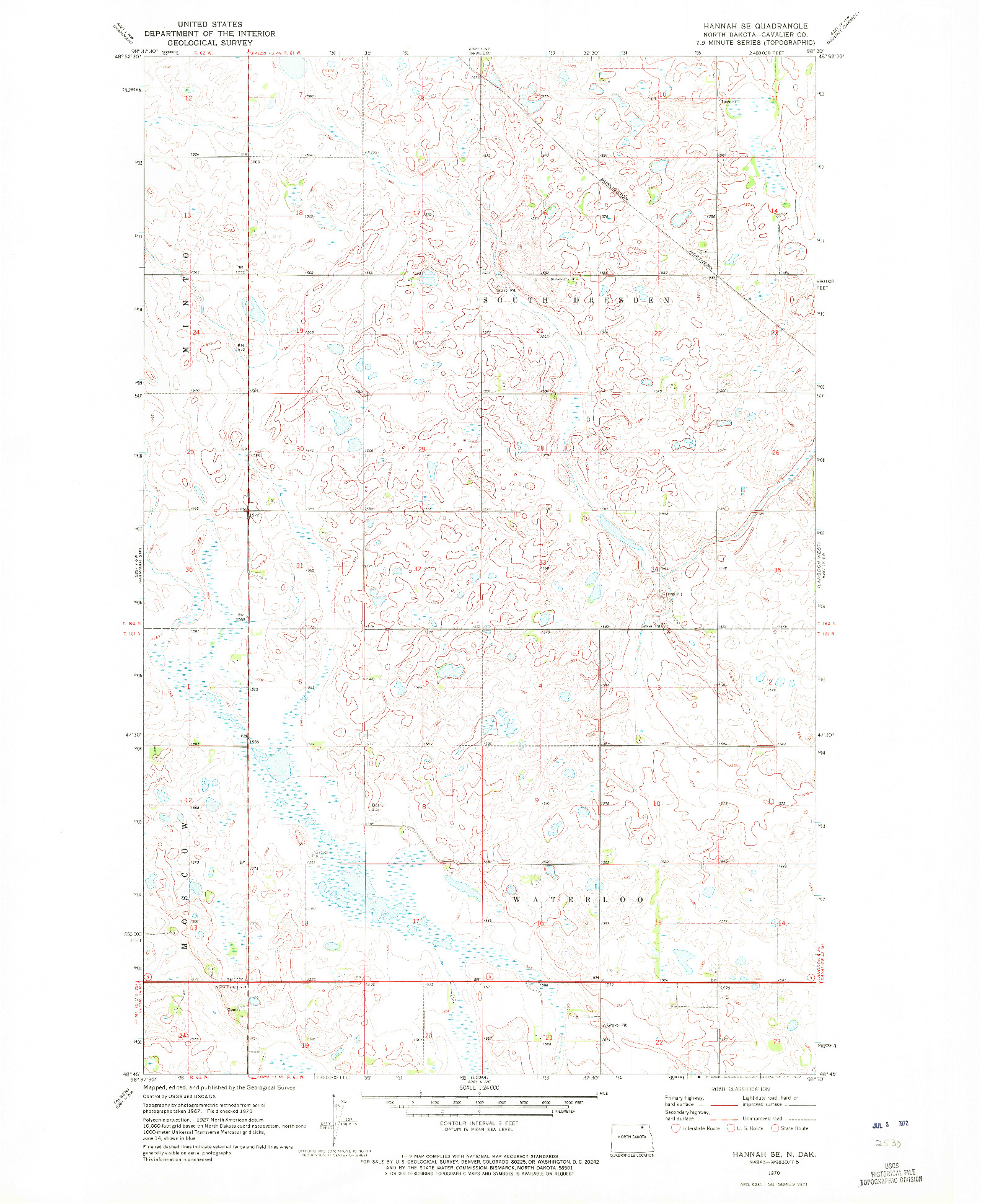 USGS 1:24000-SCALE QUADRANGLE FOR HANNAH SE, ND 1970