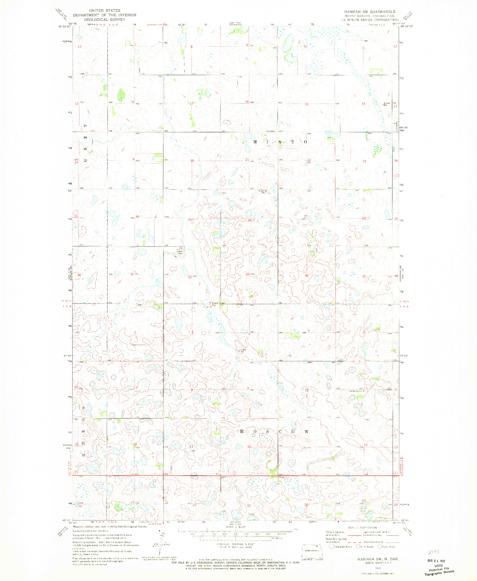 USGS 1:24000-SCALE QUADRANGLE FOR HANNAH SW, ND 1970