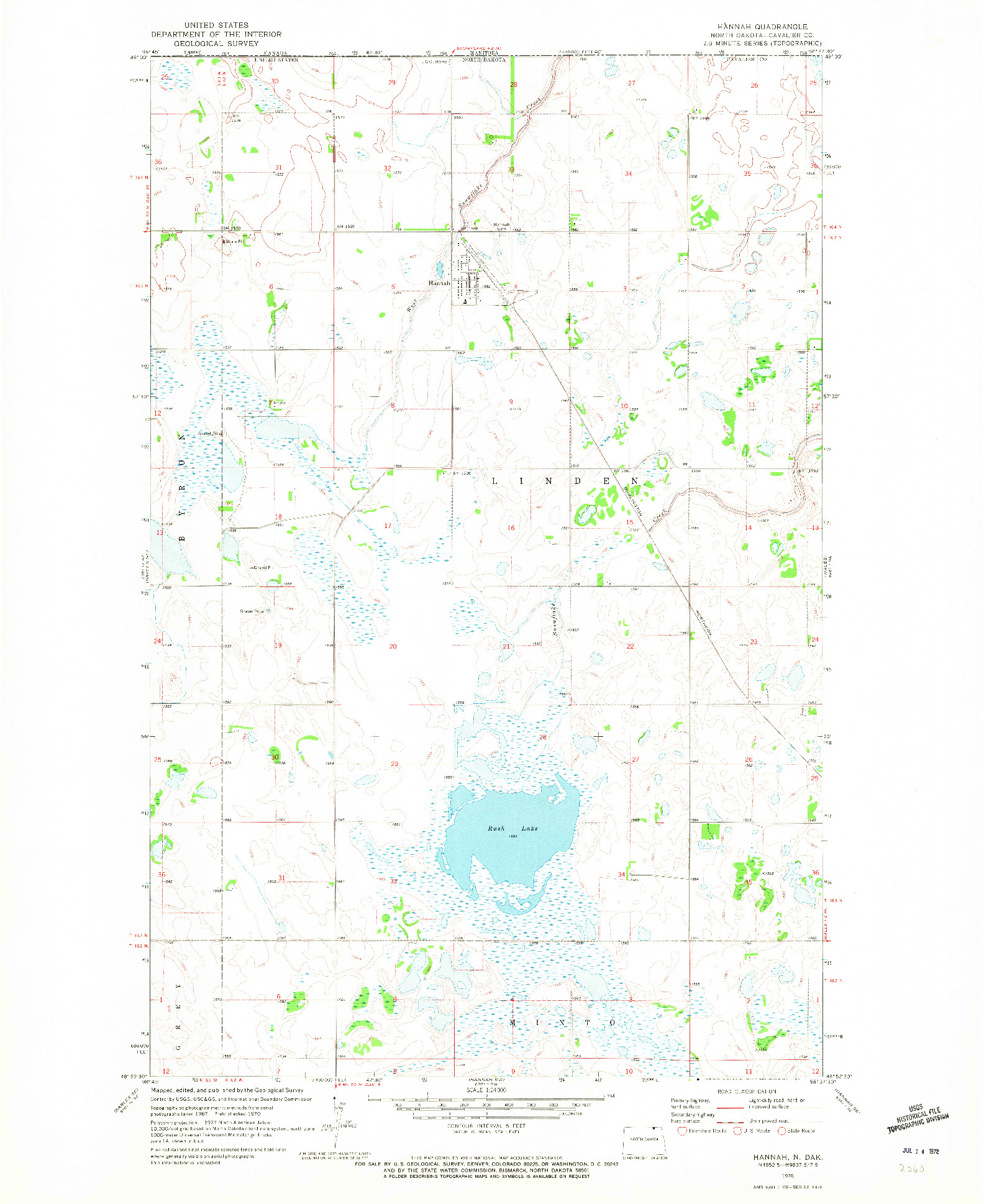 USGS 1:24000-SCALE QUADRANGLE FOR HANNAH, ND 1970