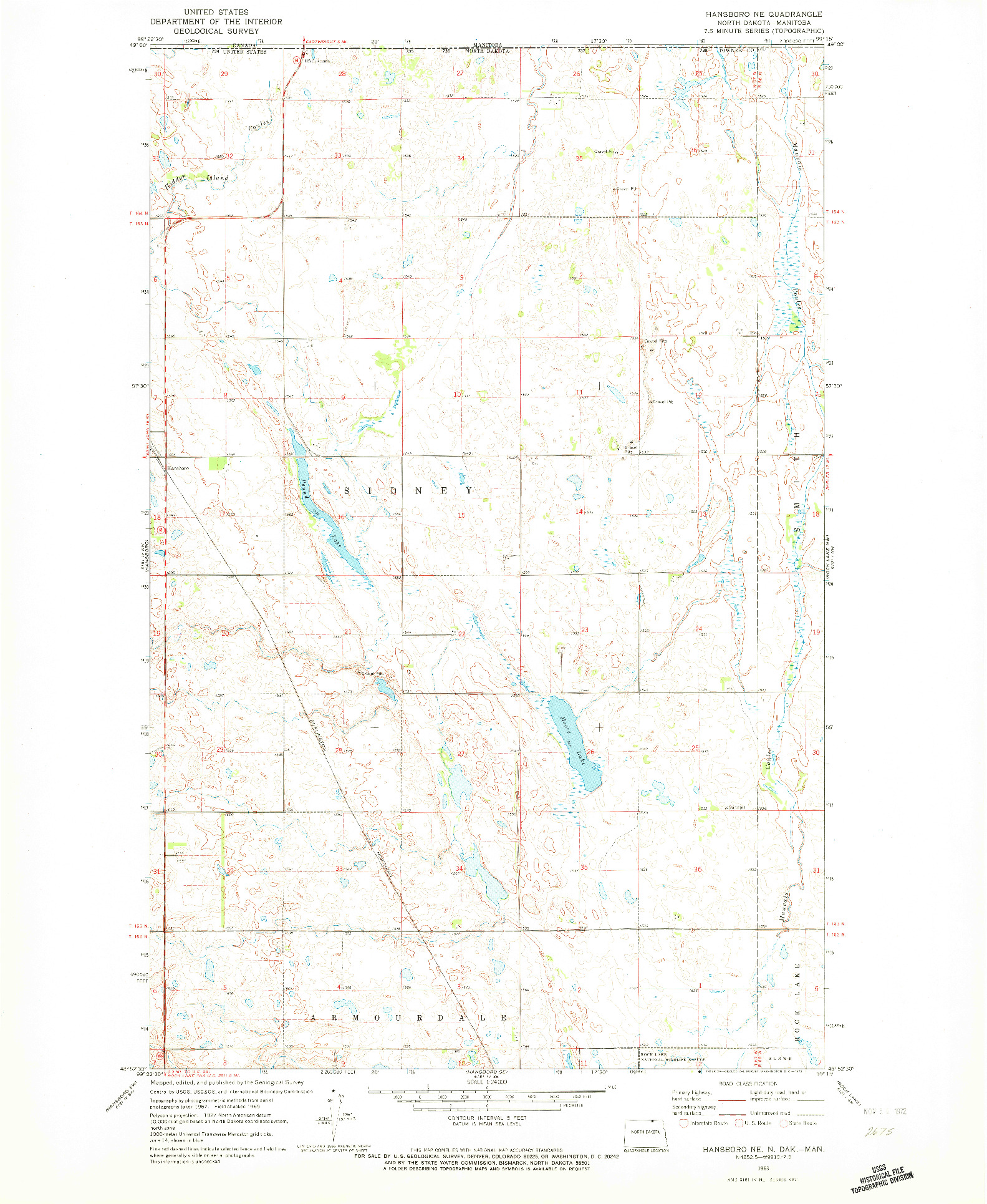 USGS 1:24000-SCALE QUADRANGLE FOR HANSBORO NE, ND 1969