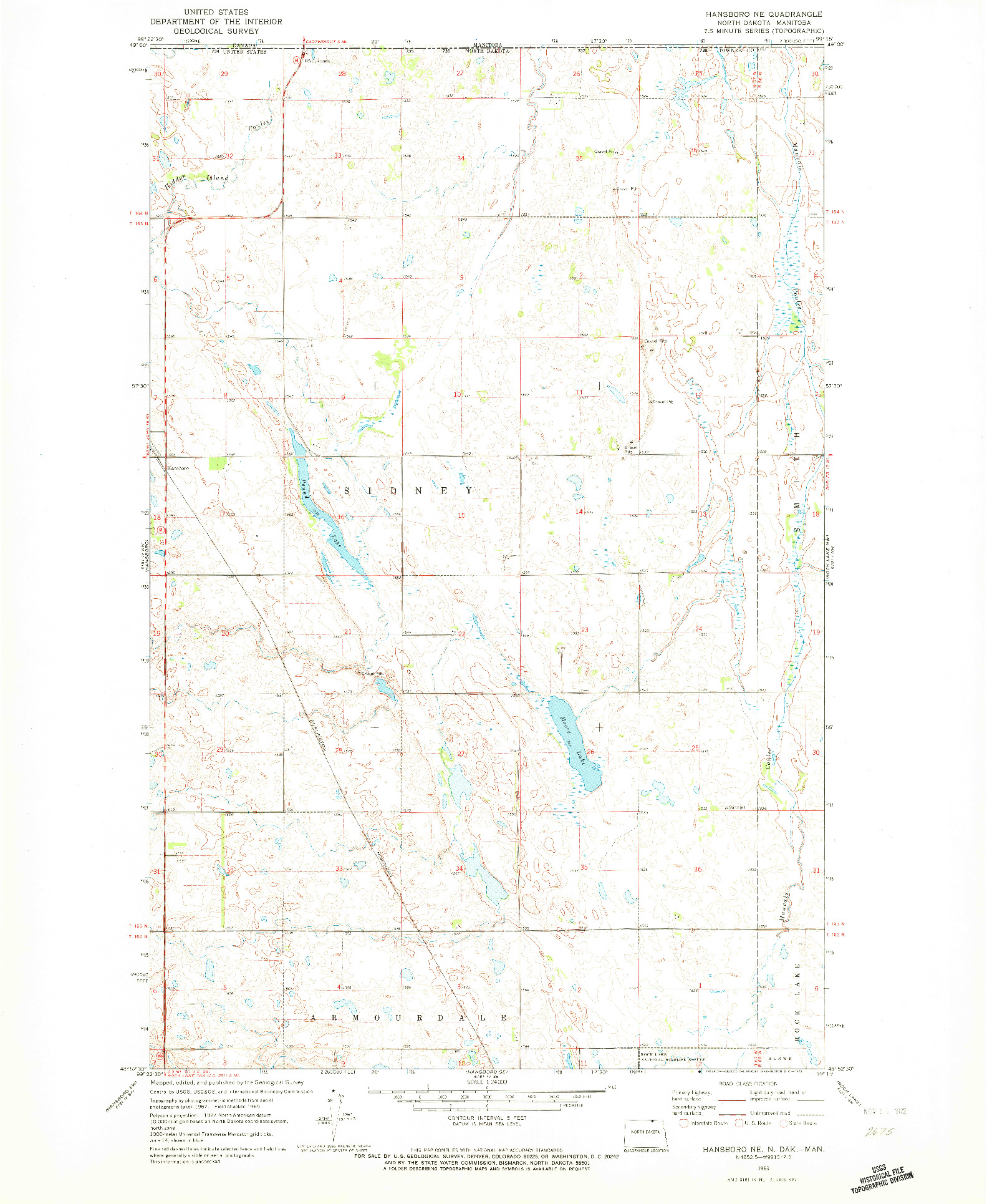 USGS 1:24000-SCALE QUADRANGLE FOR HANSBORO NE, ND 1969