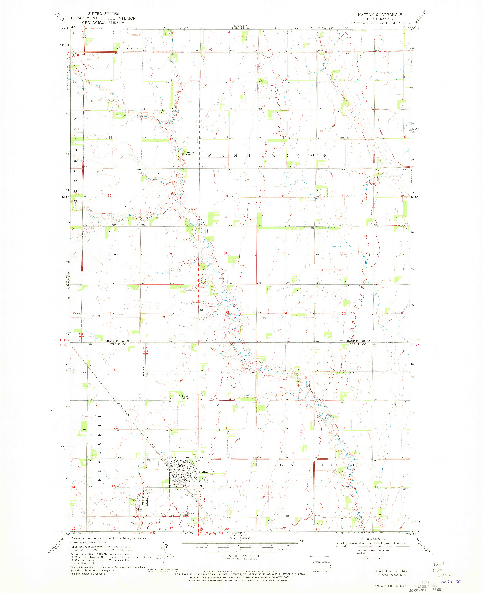 USGS 1:24000-SCALE QUADRANGLE FOR HATTON, ND 1970