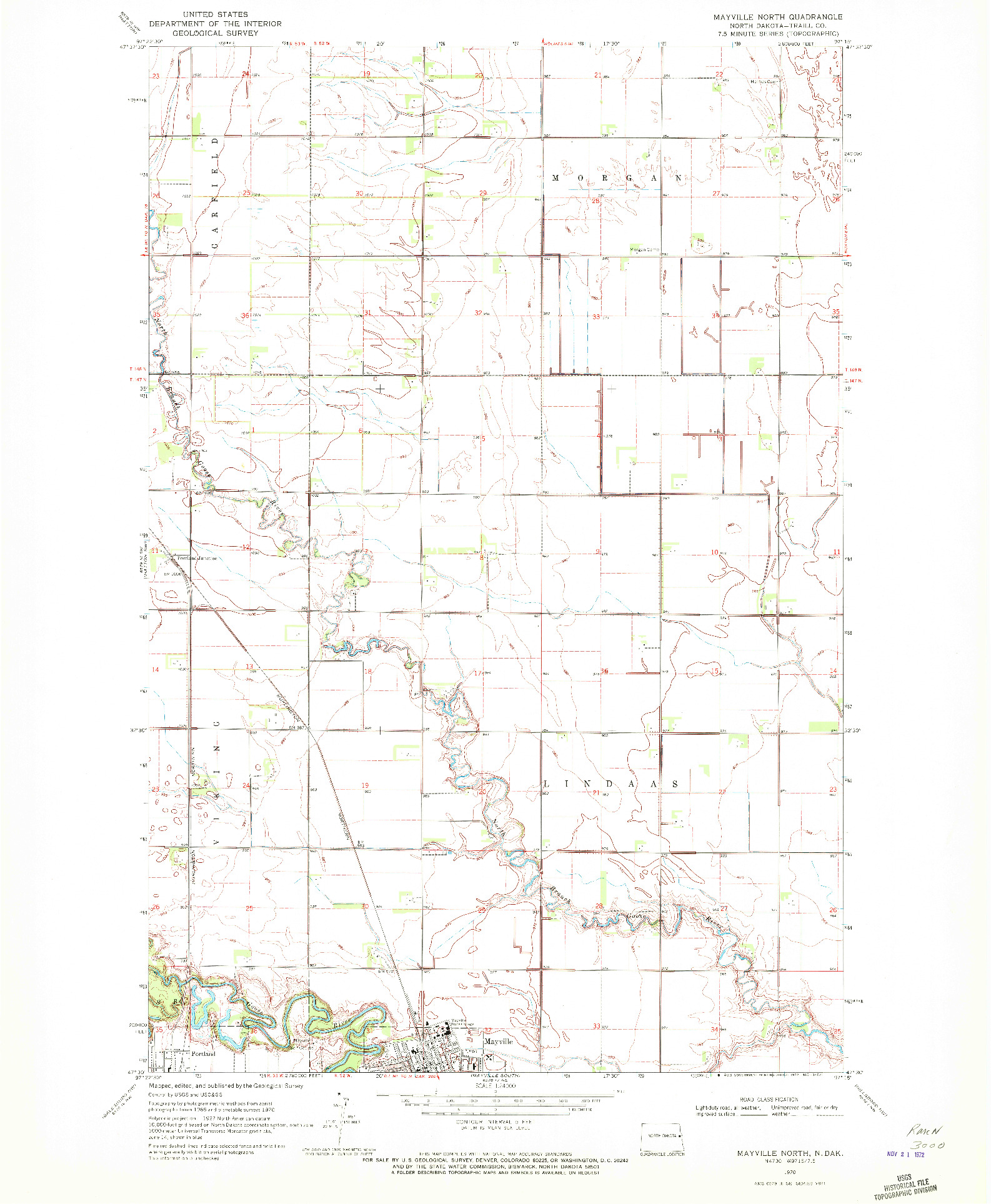 USGS 1:24000-SCALE QUADRANGLE FOR MAYVILLE NORTH, ND 1970