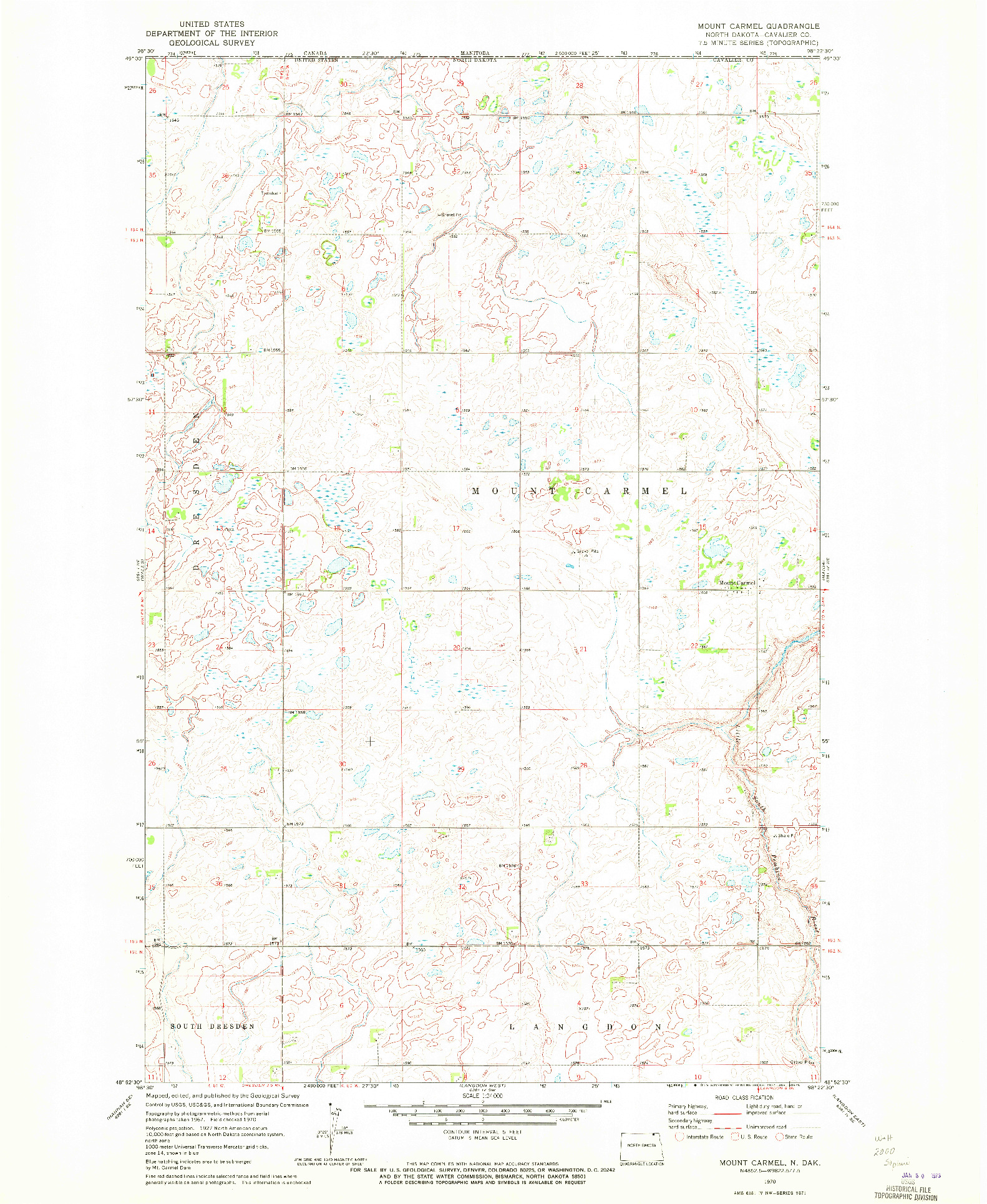 USGS 1:24000-SCALE QUADRANGLE FOR MOUNT CARMEL, ND 1970
