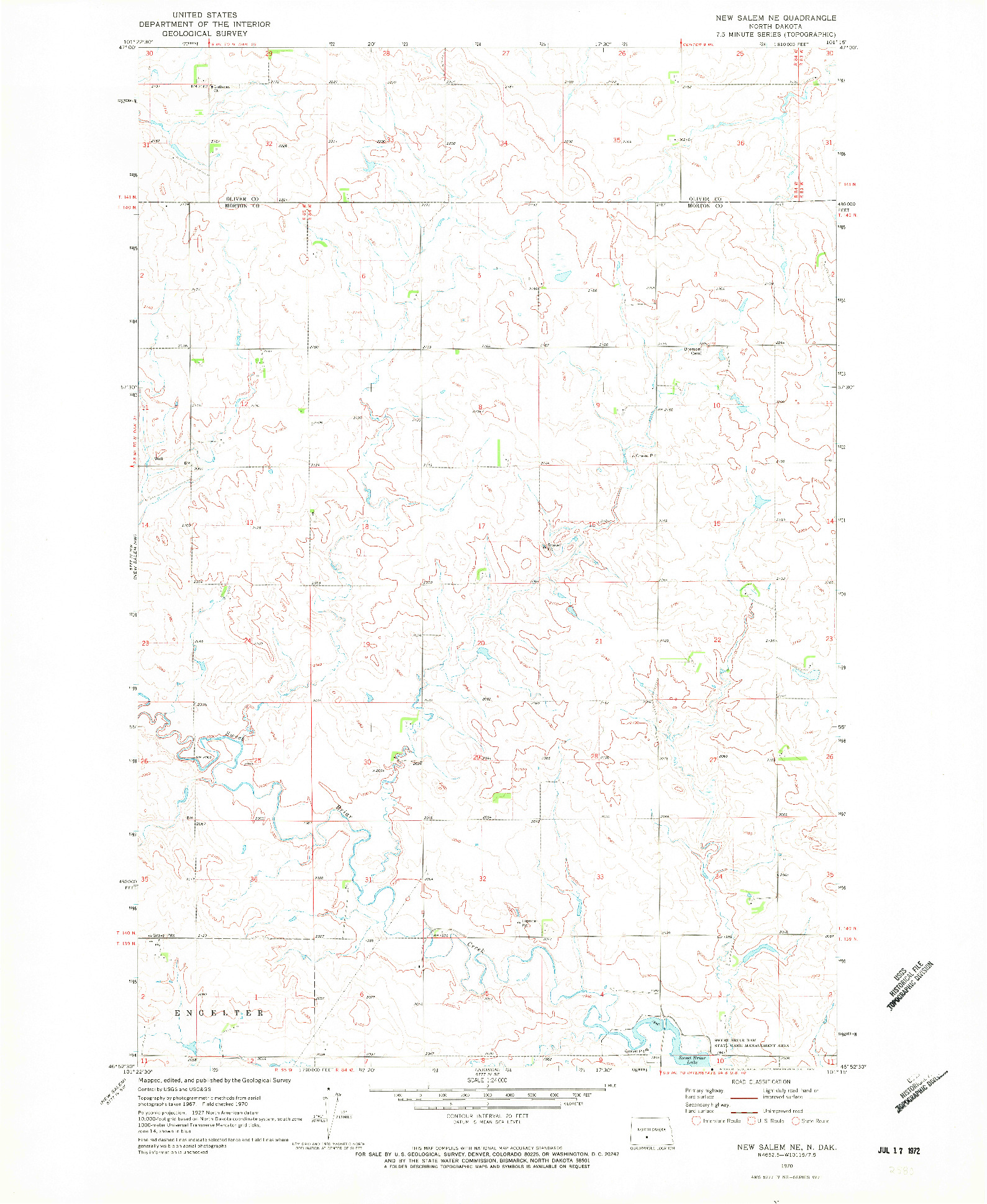 USGS 1:24000-SCALE QUADRANGLE FOR NEW SALEM NE, ND 1970