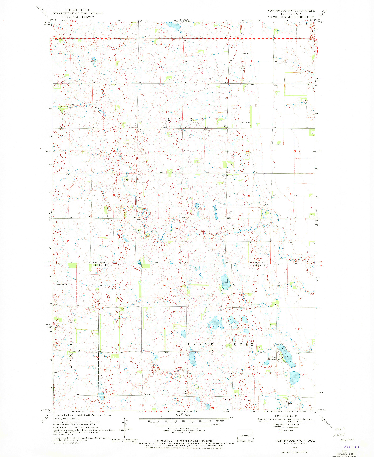 USGS 1:24000-SCALE QUADRANGLE FOR NORTHWOOD NW, ND 1970