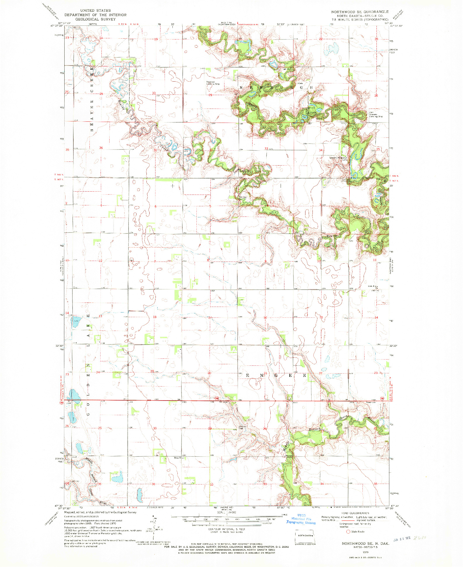 USGS 1:24000-SCALE QUADRANGLE FOR NORTHWOOD SE, ND 1970