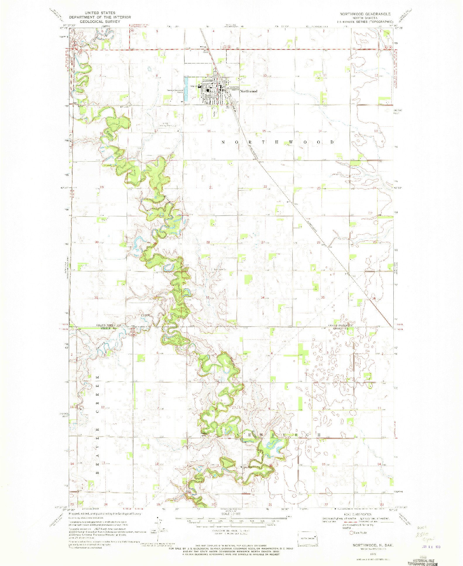 USGS 1:24000-SCALE QUADRANGLE FOR NORTHWOOD, ND 1970