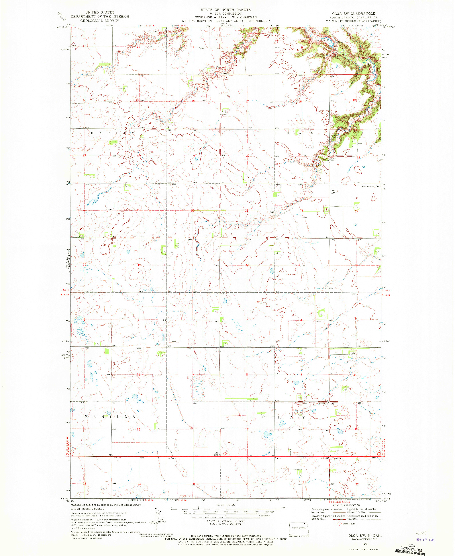 USGS 1:24000-SCALE QUADRANGLE FOR OLGA SW, ND 1969