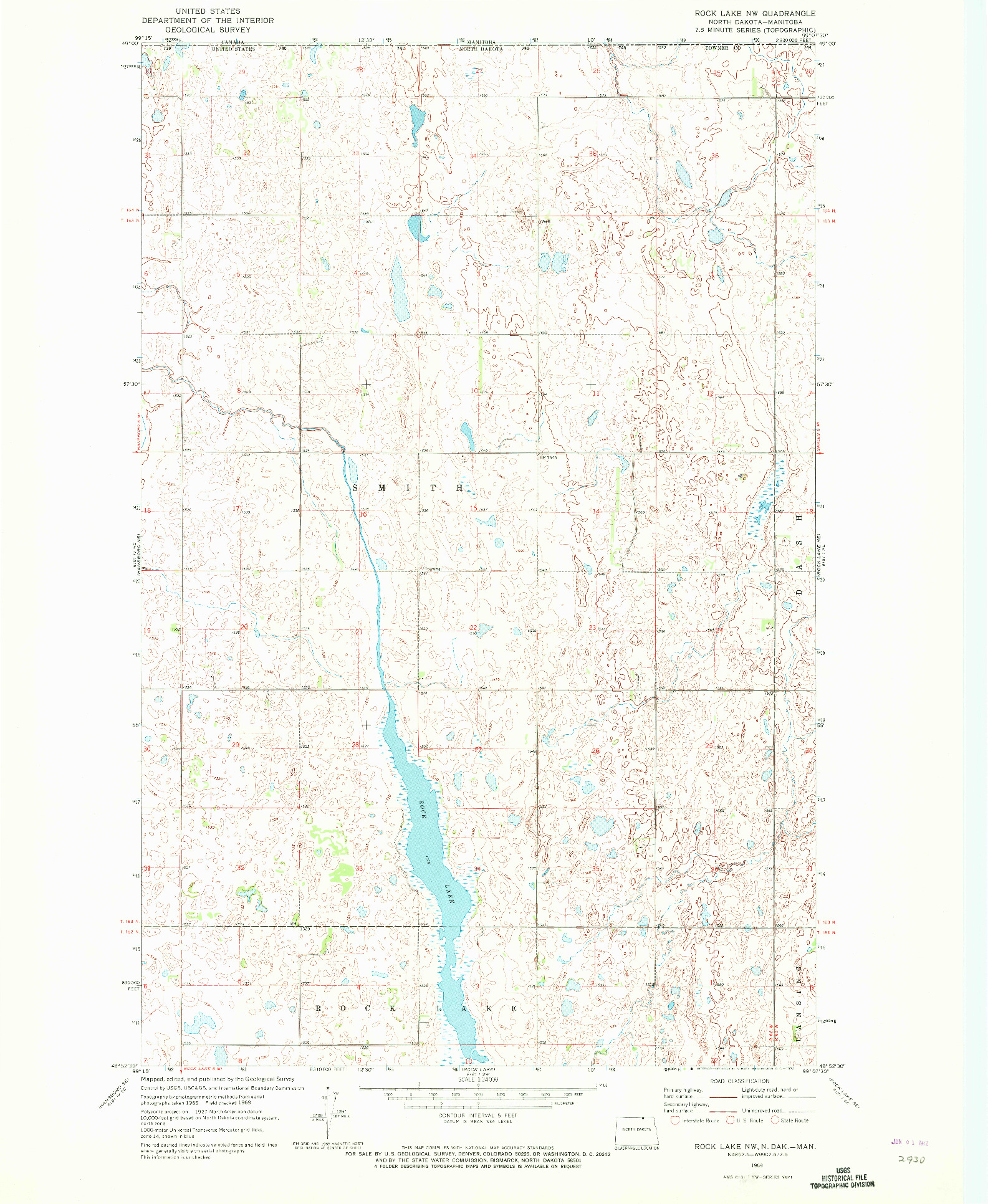 USGS 1:24000-SCALE QUADRANGLE FOR ROCK LAKE NW, ND 1969