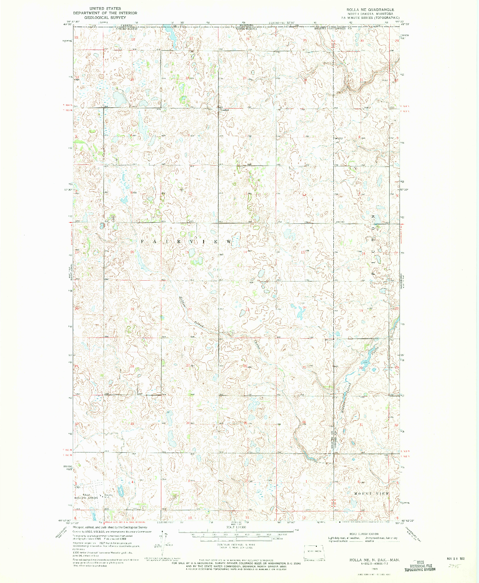 USGS 1:24000-SCALE QUADRANGLE FOR ROLLA NE, ND 1969