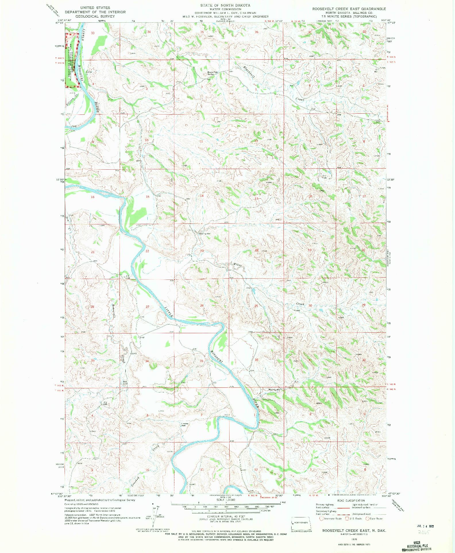 USGS 1:24000-SCALE QUADRANGLE FOR ROOSEVELT CREEK EAST, ND 1970