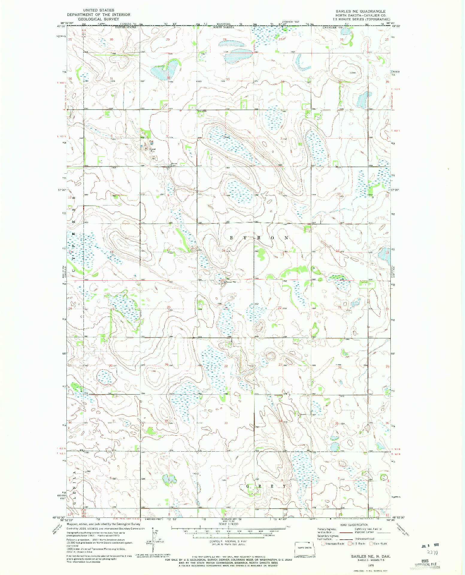 USGS 1:24000-SCALE QUADRANGLE FOR SARLES NE, ND 1970