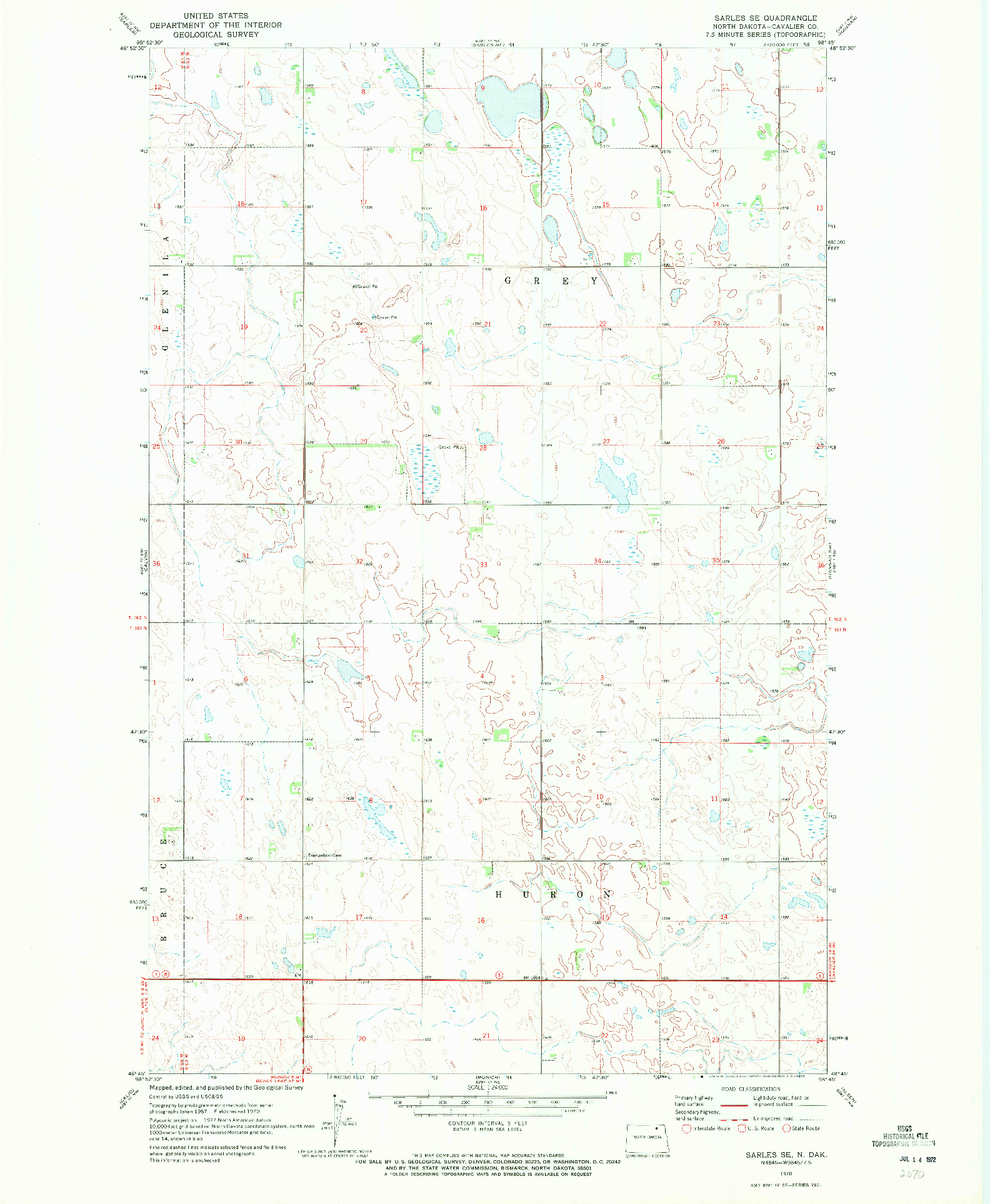 USGS 1:24000-SCALE QUADRANGLE FOR SARLES SE, ND 1970