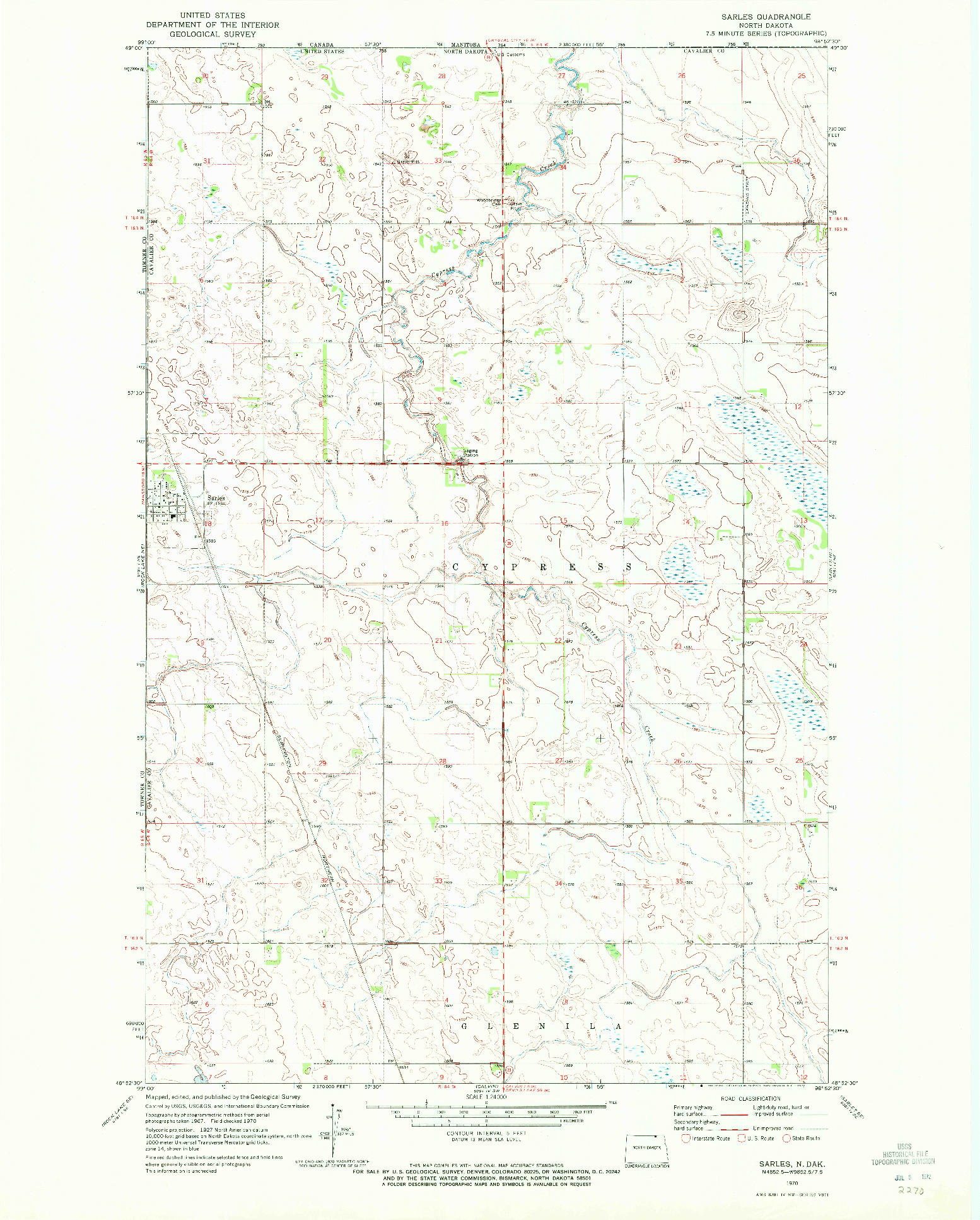 USGS 1:24000-SCALE QUADRANGLE FOR SARLES, ND 1970