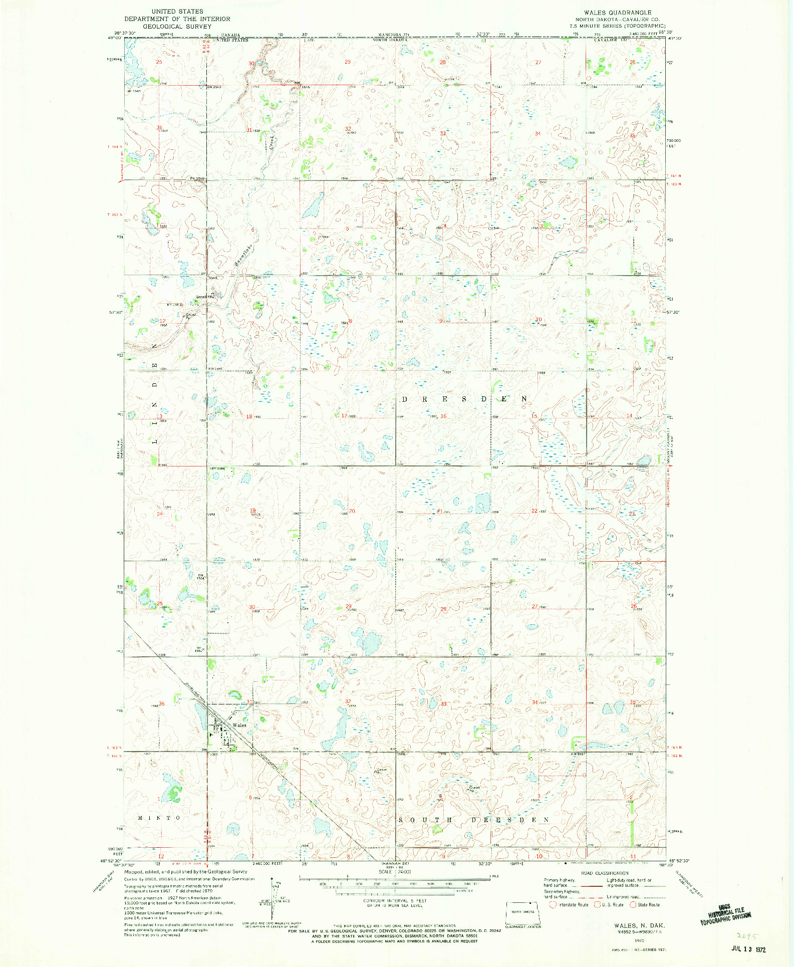 USGS 1:24000-SCALE QUADRANGLE FOR WALES, ND 1970
