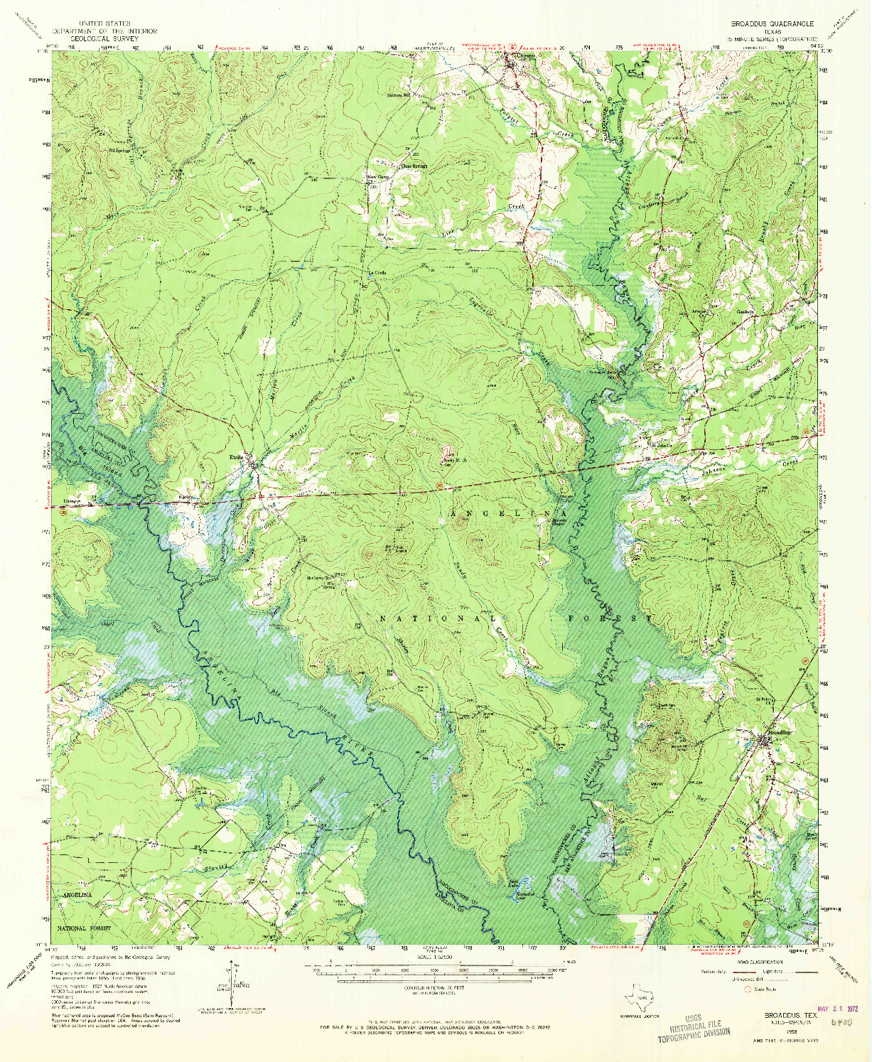 USGS 1:62500-SCALE QUADRANGLE FOR BROADDUS, TX 1958