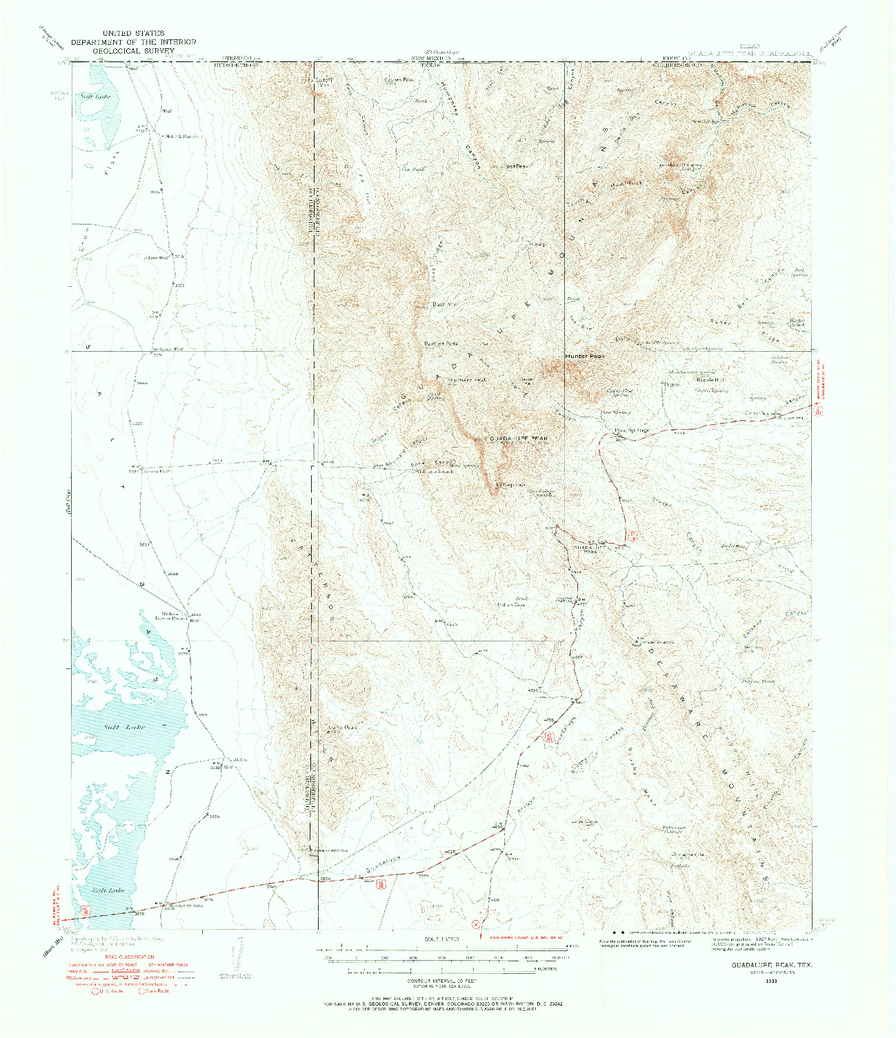 USGS 1:62500-SCALE QUADRANGLE FOR GUADALUPE PEAK, TX 1933