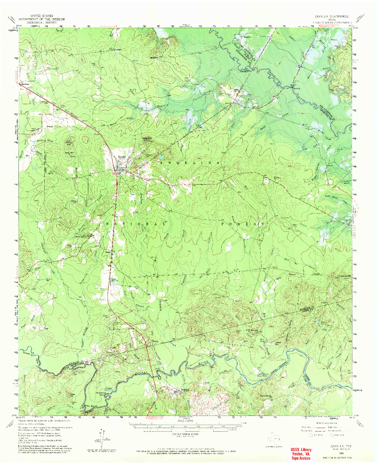 USGS 1:62500-SCALE QUADRANGLE FOR ZAVALLA, TX 1958