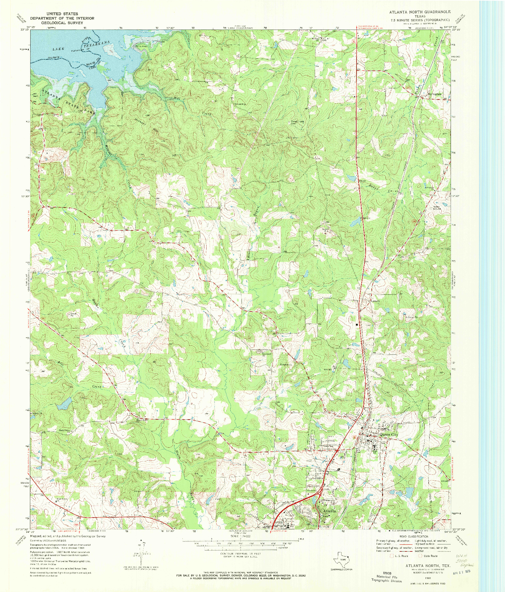 USGS 1:24000-SCALE QUADRANGLE FOR ATLANTA NORTH, TX 1969