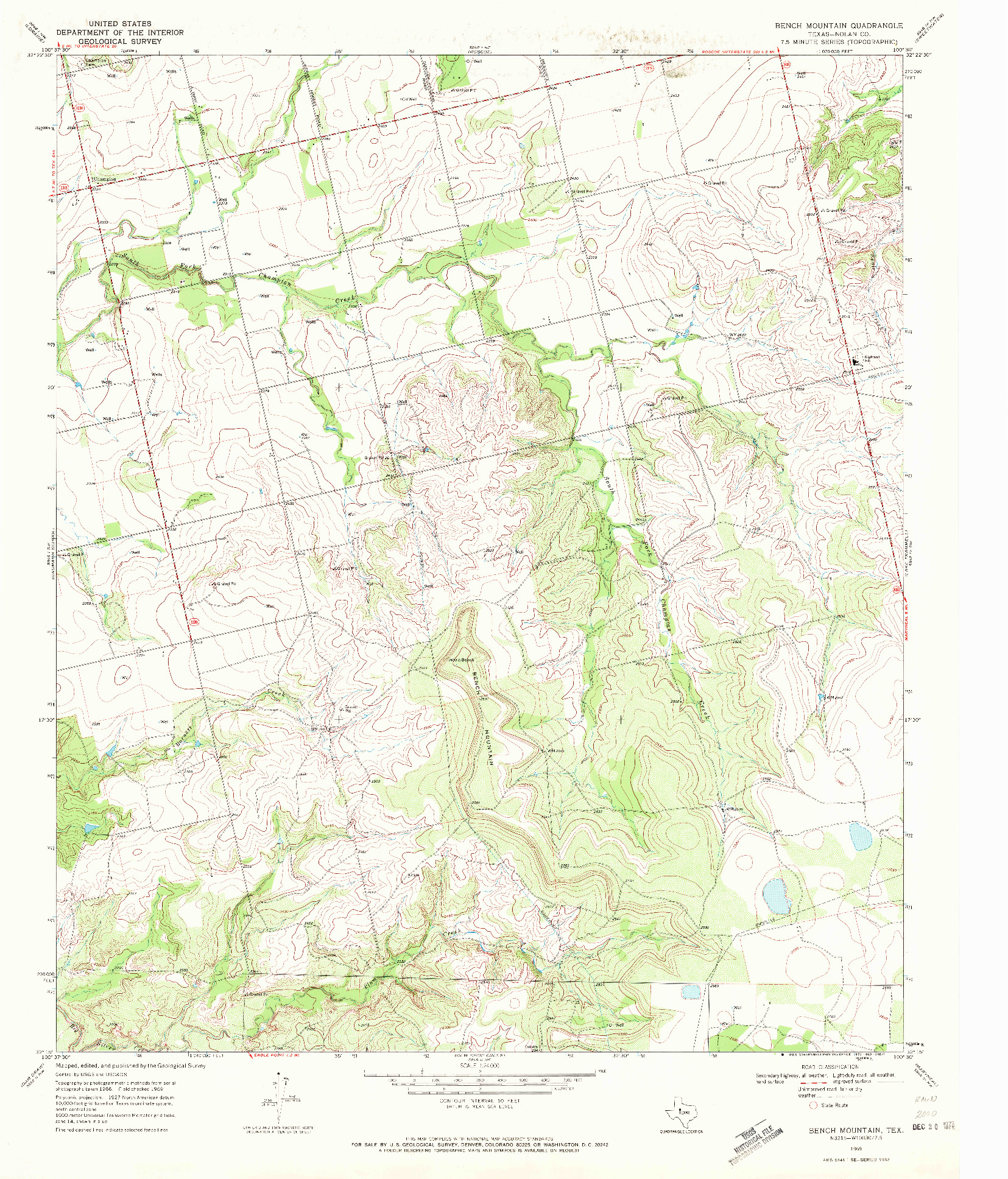 USGS 1:24000-SCALE QUADRANGLE FOR BENCH MOUNTAIN, TX 1969