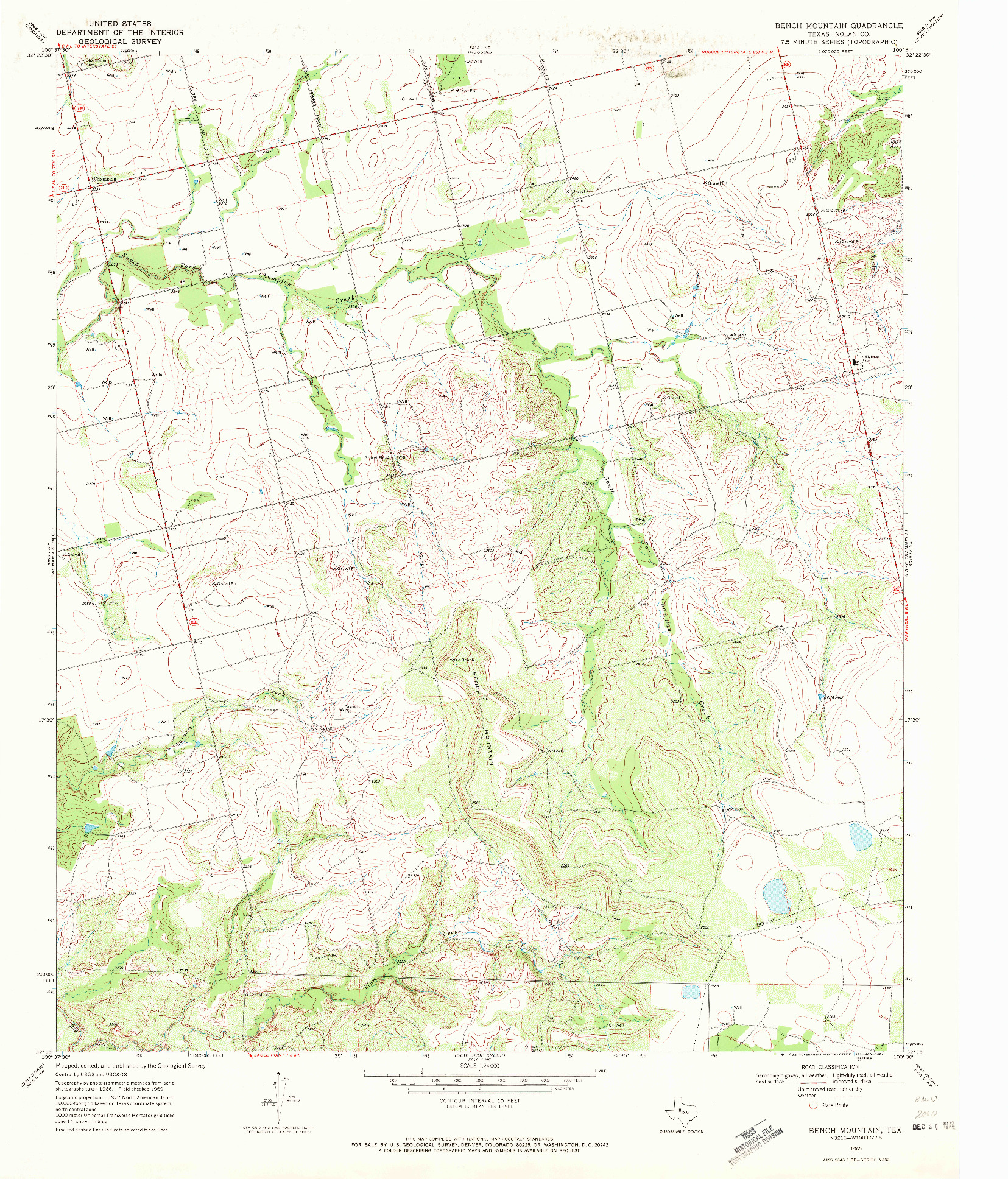 USGS 1:24000-SCALE QUADRANGLE FOR BENCH MOUNTAIN, TX 1969