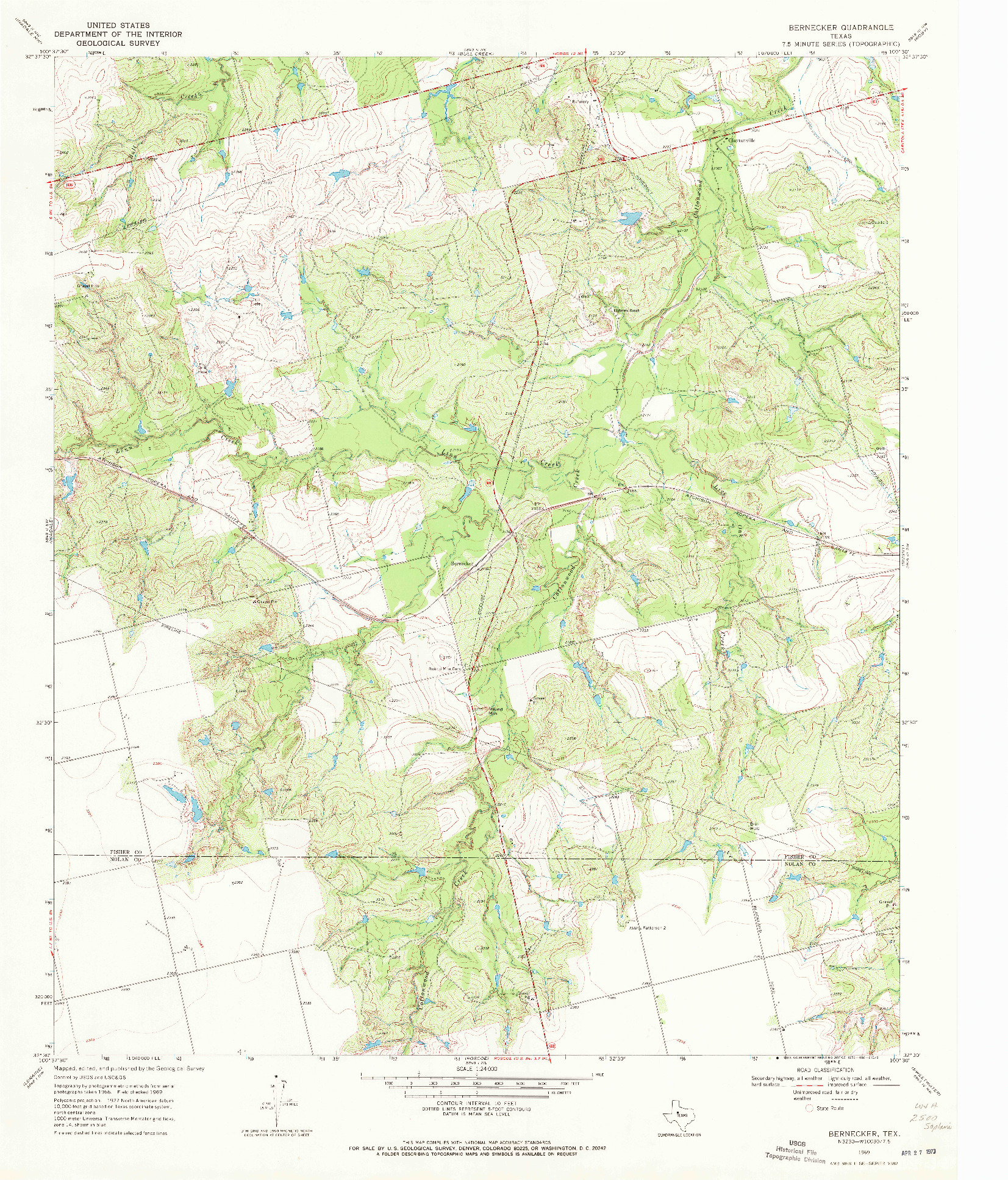 USGS 1:24000-SCALE QUADRANGLE FOR BERNECKER, TX 1969