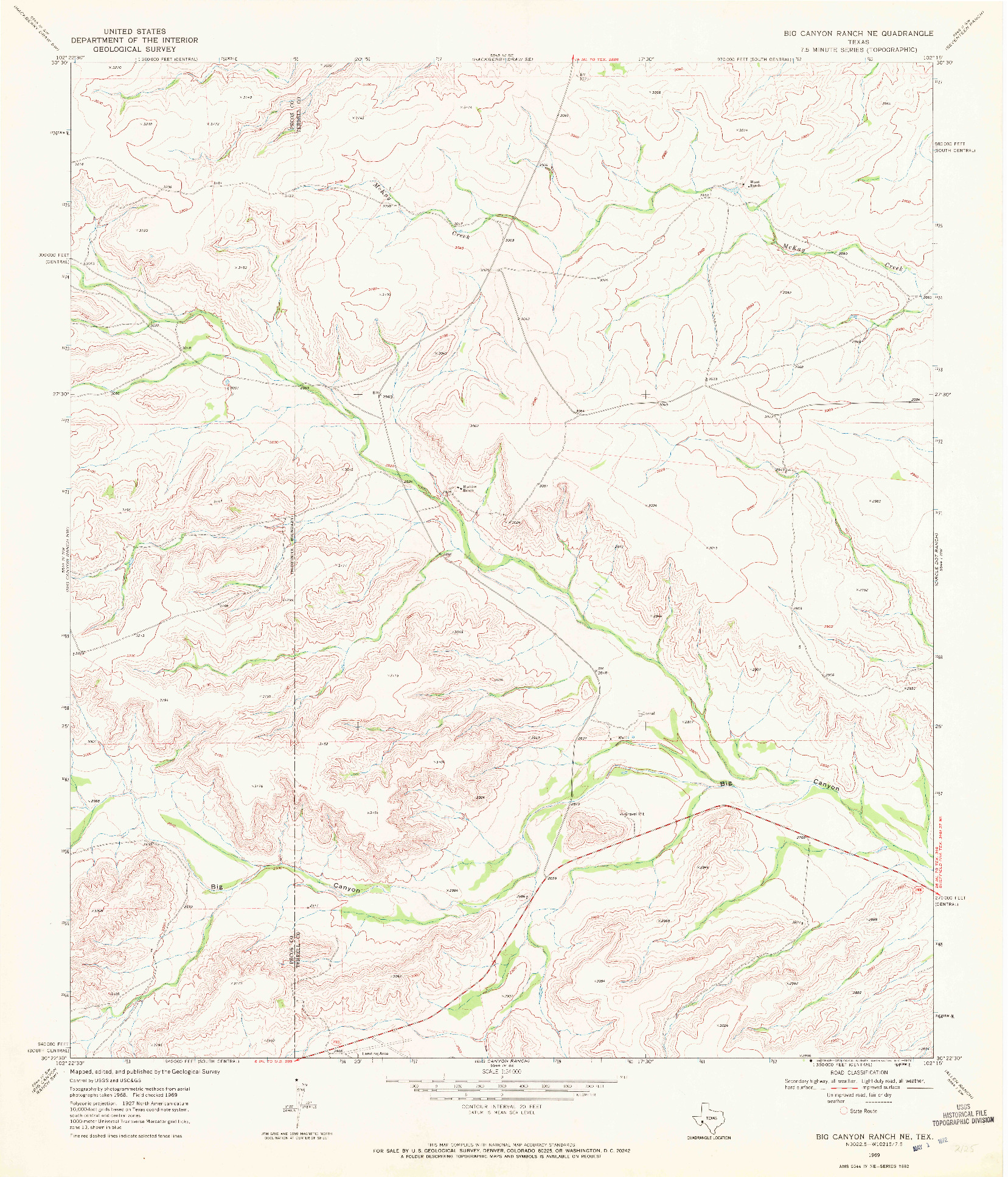 USGS 1:24000-SCALE QUADRANGLE FOR BIG CANYON RANCH NE, TX 1969